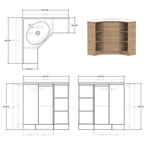 ADP Glacier Pro Floor Standing Corner Vanity with Cast Marble Top - 3-Piece Door & Shelf Set for Bathroom Organization | Perfect for Small Spaces & Modern Home Decor