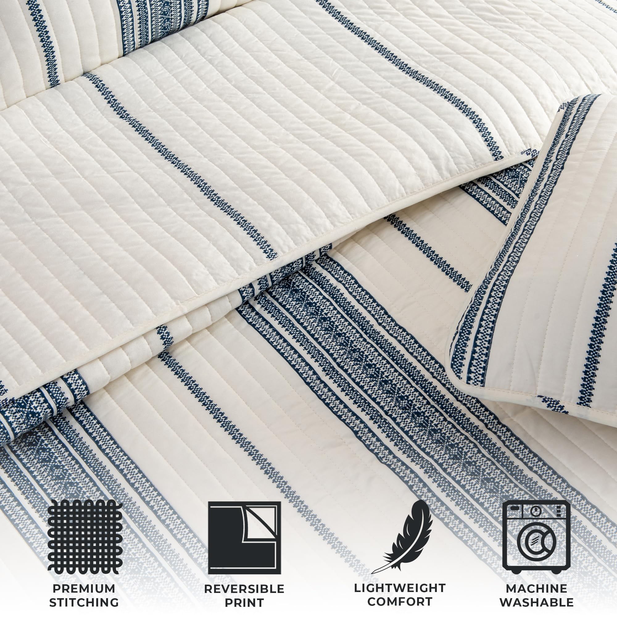 Great Bay Home King Size Reversible Quilt Set - All Season Lightweight Bedspread Coverlet with 2 Pillow Shams - Modern Navy & White Striped Design for Bedroom Decor - Perfect for Guest Rooms, Master Bedrooms & Cozy Home Styling