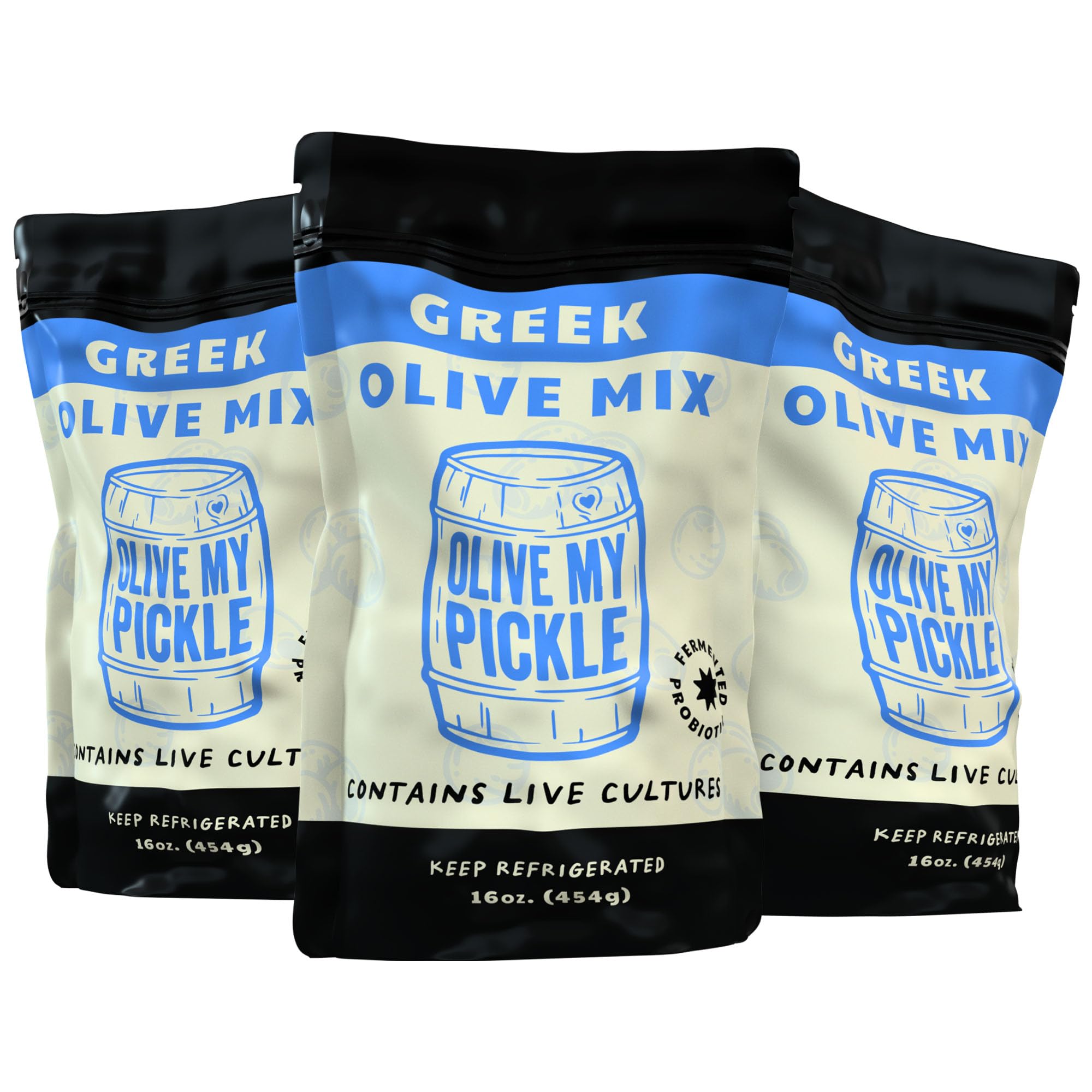Olive My Pickle Probiotic Greek Olives Mixed - 48oz (3 Pack) | Organic Kalamata Olives with Live Cultures for Gut Health & Digestion | Keto, Paleo & Vegan Friendly Snack | Perfect for Charcuterie Boards, Salads & Healthy On-the-Go Snacking
