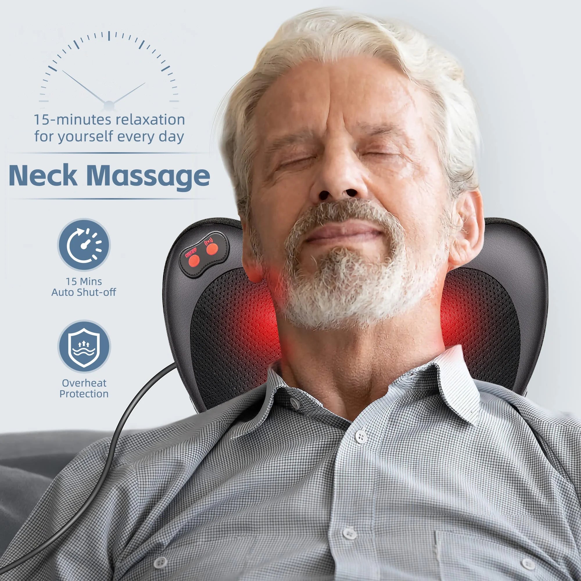 Shiatsu Back Massager with Heat - Deep Tissue Kneading Electric Massage Pillow for Neck, Shoulder & Back Pain Relief - Portable for Home, Office, Car & Travel Use