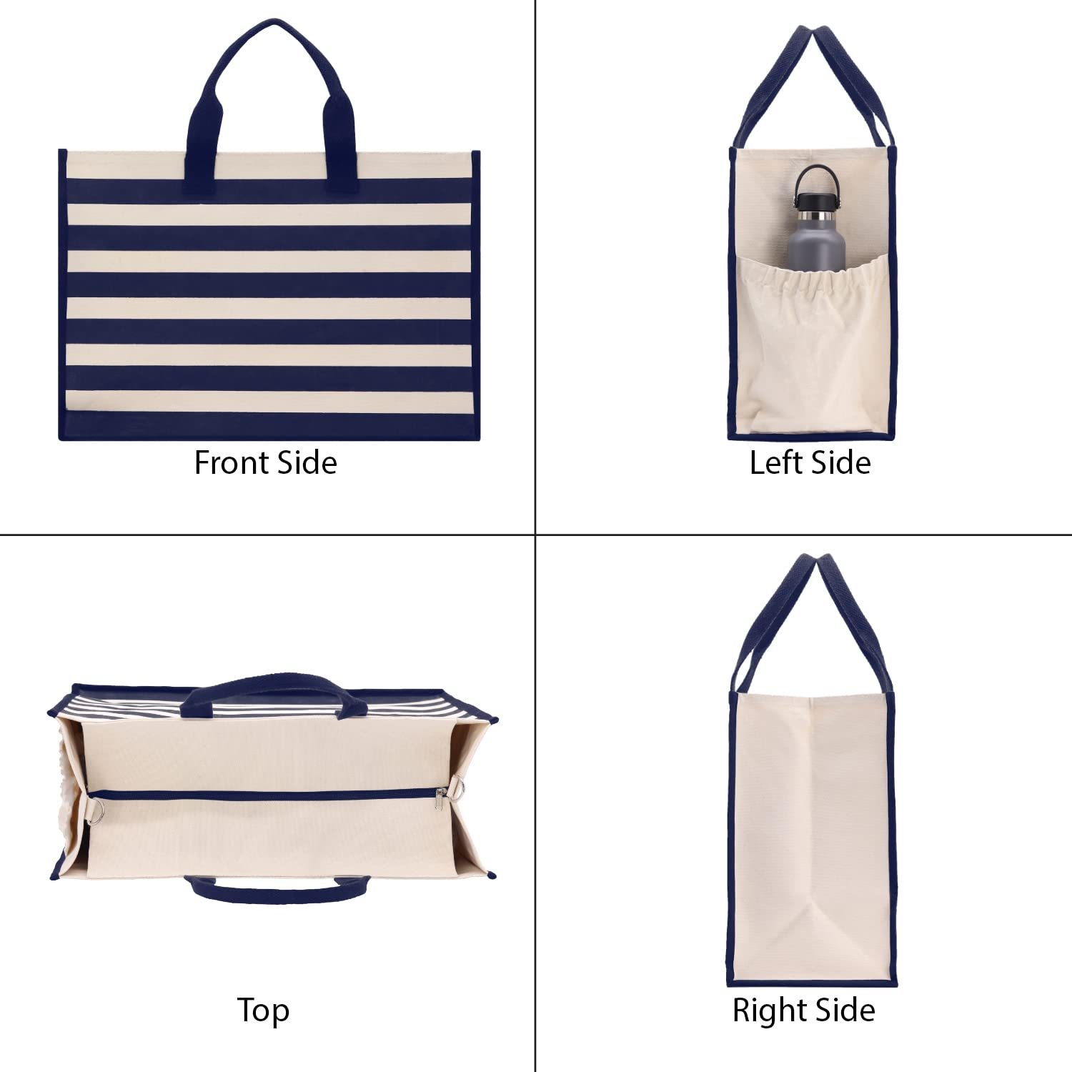 Vanessa Rosella XL Beach Tote Bag - Cotton Canvas Cabana Bag with Zipper for Pool, Travel & Picnic