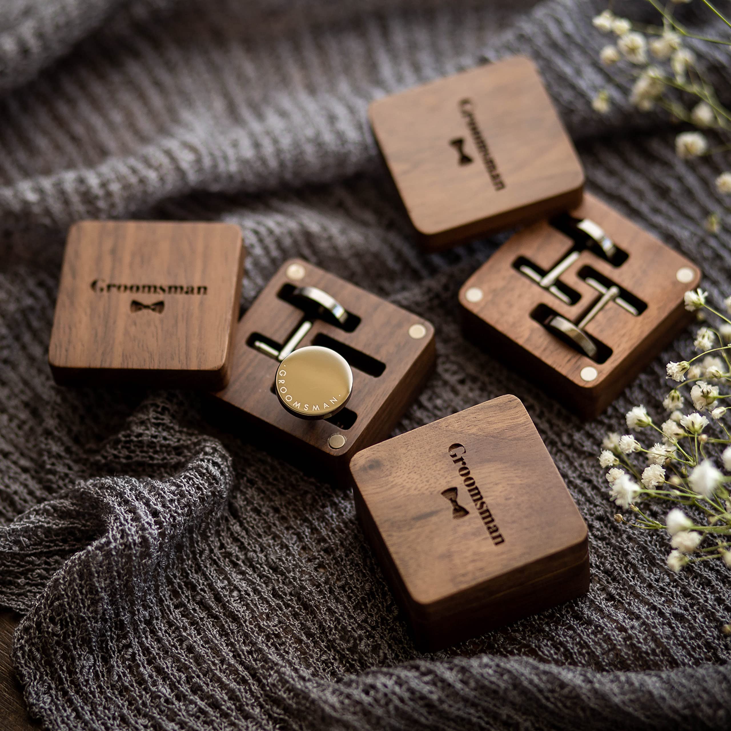 Premium Engraved Wooden Cufflinks Set - Elegant Gift Box for Men - Perfect for Weddings, Business Meetings & Formal Events