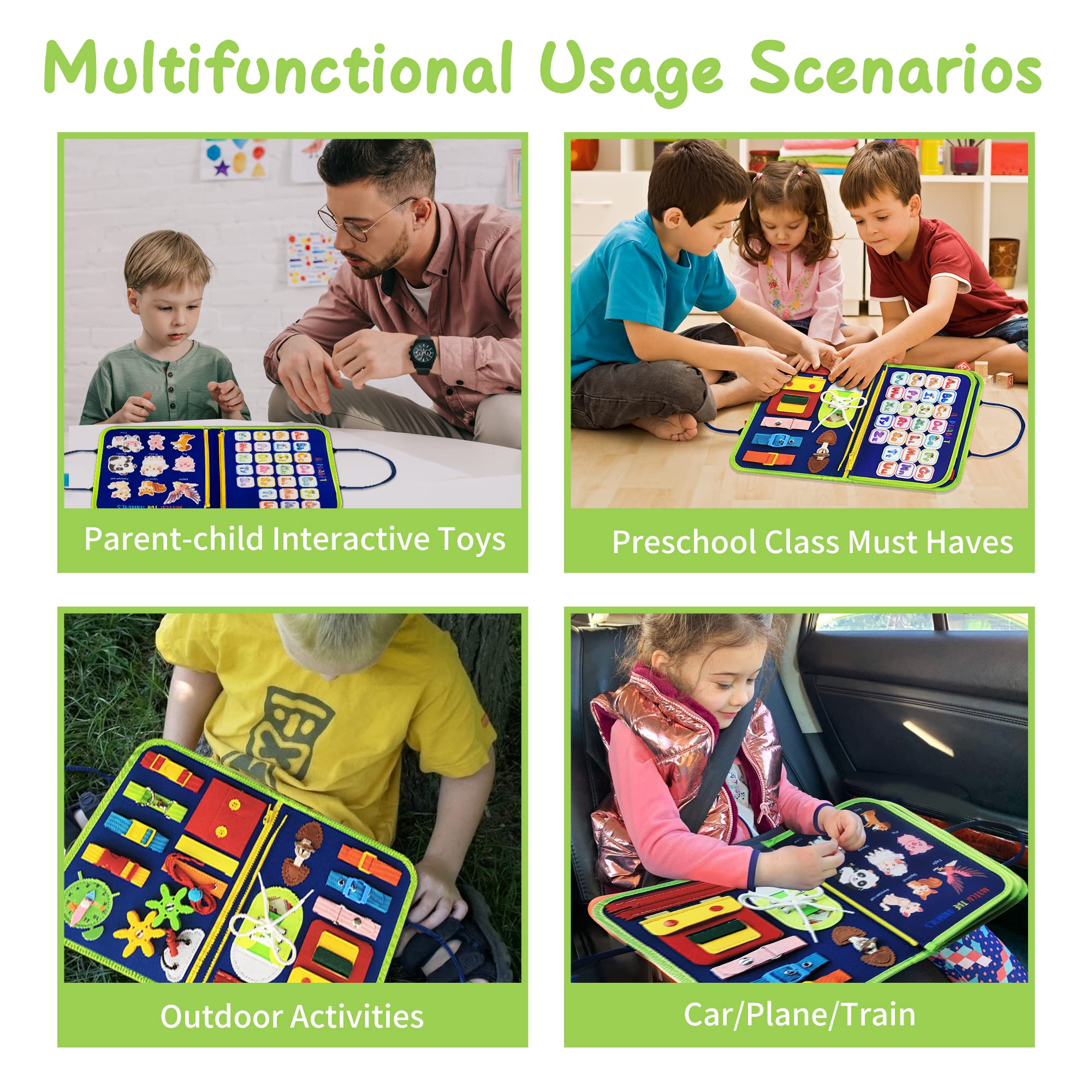 TenFans Busy Board - Montessori Sensory Toy for Toddlers Ages 1-3 - Fine Motor Skills Learning Toy for Boys & Girls - Autism Educational Toy - Perfect Gift for Preschool Learning & Travel Activities