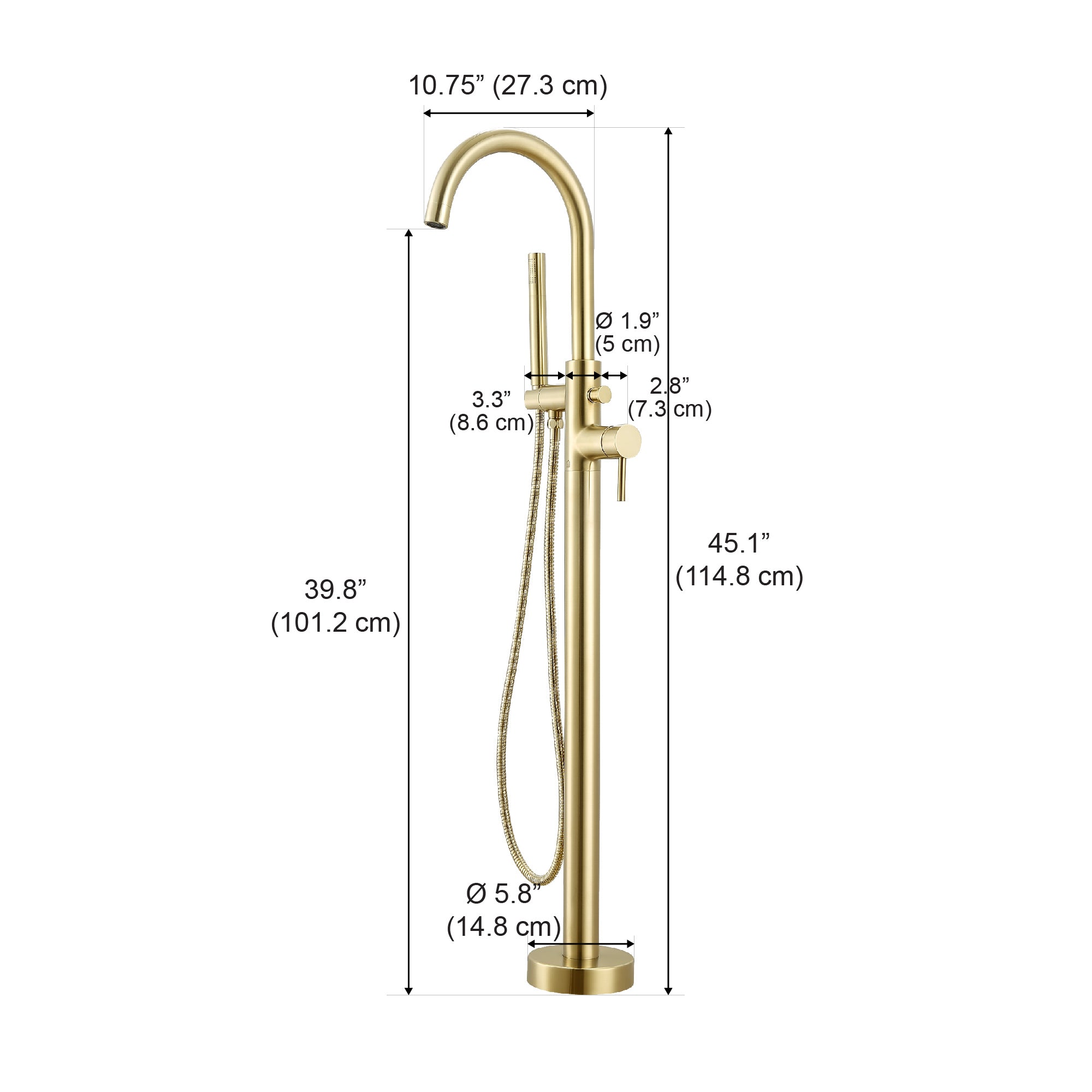 Ancona Nero Freestanding Bathtub Faucet in Brushed Champagne Gold - Modern Bathroom Fixture for Luxury Spa Experience