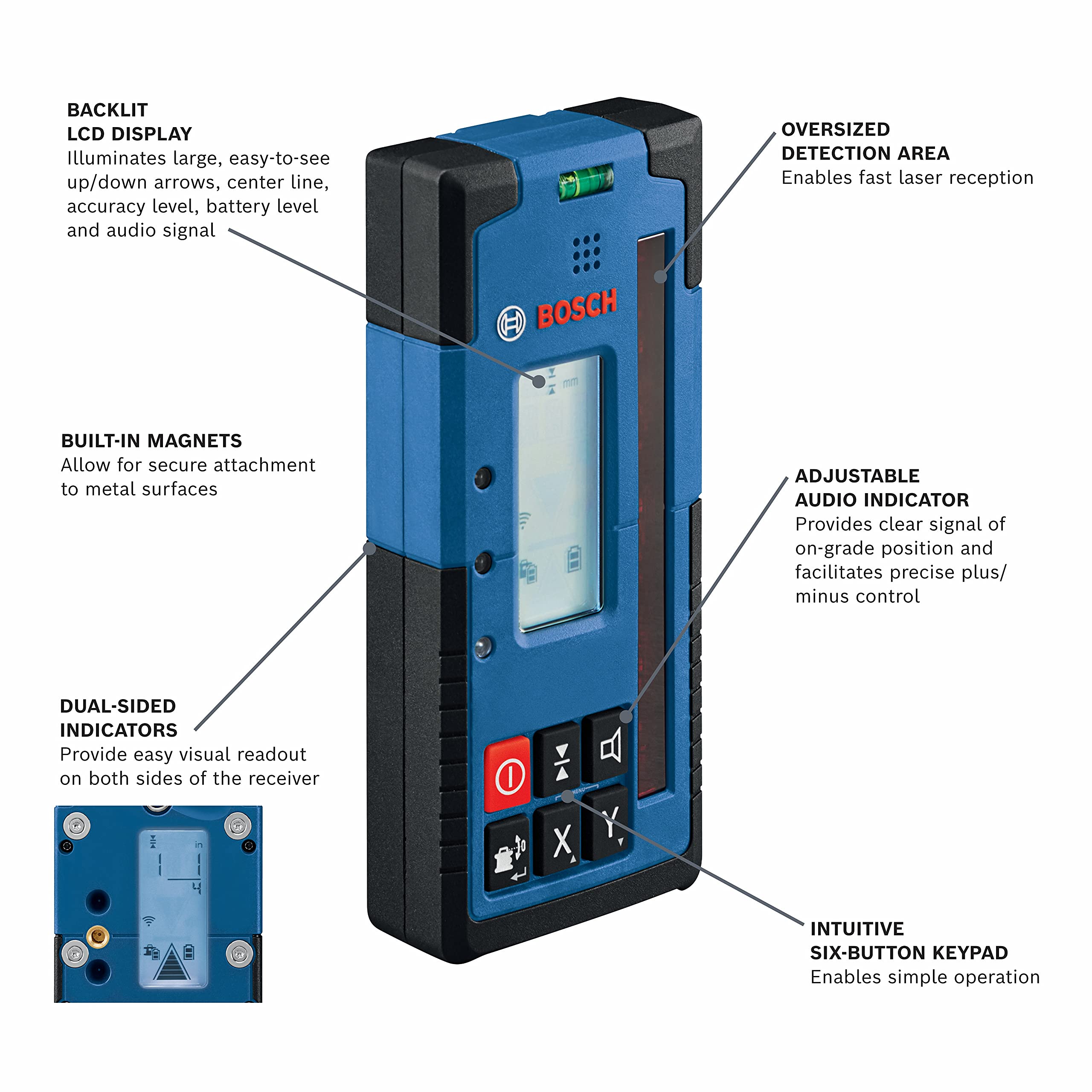BOSCH LR40 2000 ft Red-Beam Rotary Laser Level Receiver with Mounting Bracket & 2 AA Batteries - Perfect for Construction, Landscaping, and DIY Projects