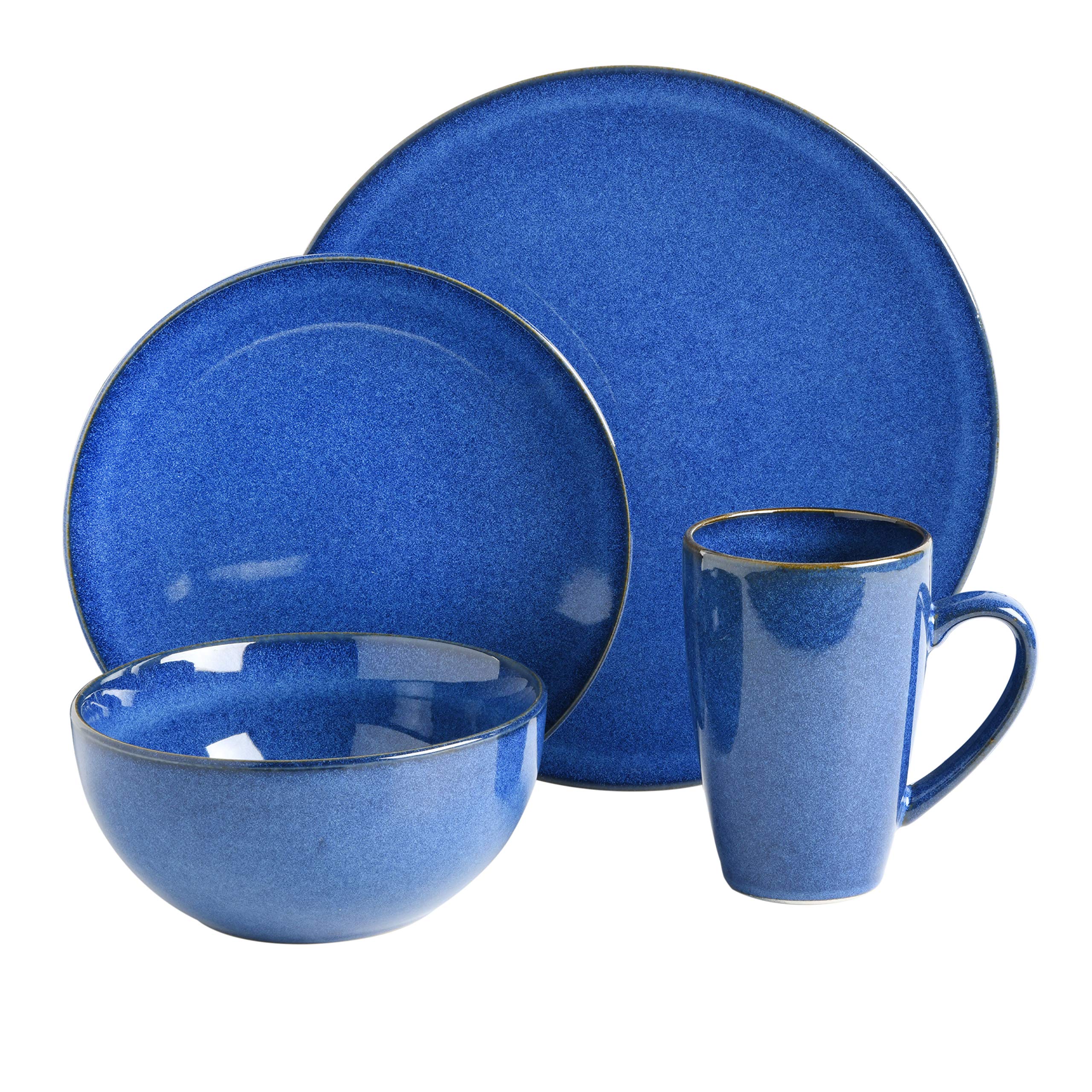 **Gibson Elite Lisbon Reactive Dinnerware Set - Cobalt Blue, 16-Piece Set for 4, Durable Stoneware Plates, Bowls & Mugs - Perfect for Everyday Dining, Dinner Parties & Gift Giving**