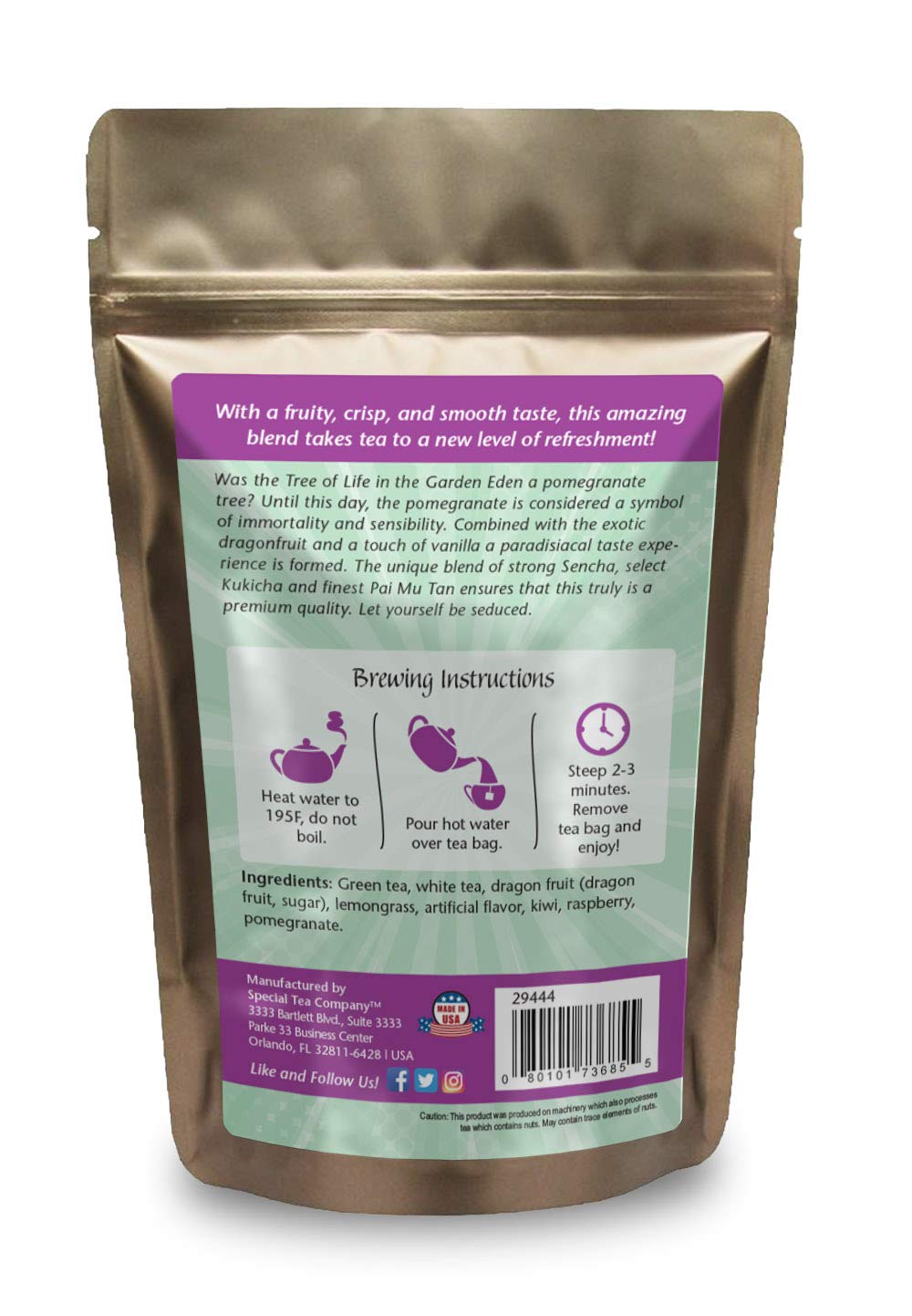 Premium Pomegranate & Dragonfruit Green White Tea Blend - Antioxidant Superfruit Herbal Tea, 20 Count Tea Bags for Energy Boost & Relaxation | Perfect for Morning Refreshment or Afternoon Wellness Break