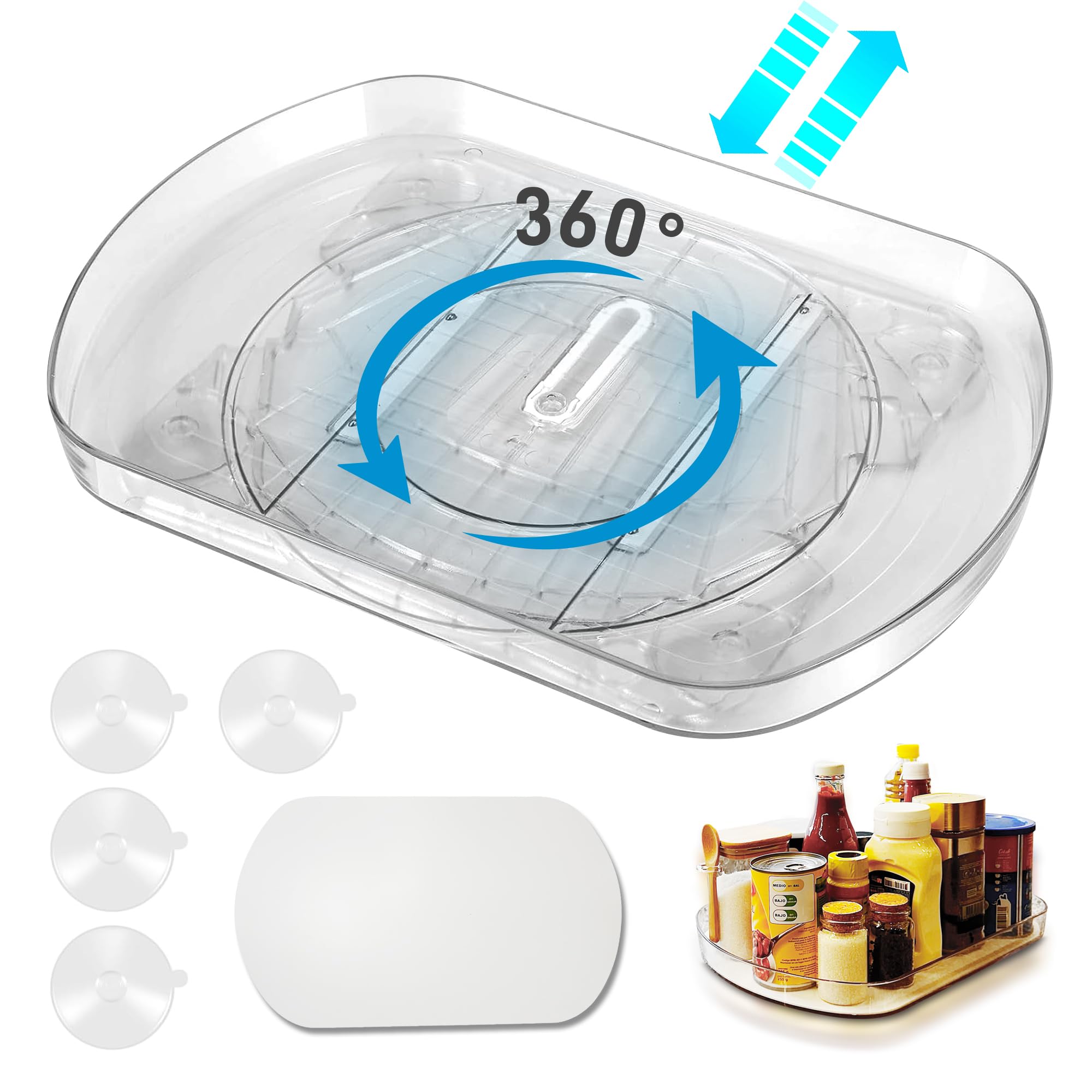 360° Rotating Rectangle Lazy Susan Turntable Organizer - Non-Slip Silicone Base for Refrigerator, Kitchen Cabinet, Pantry & Countertop | 16