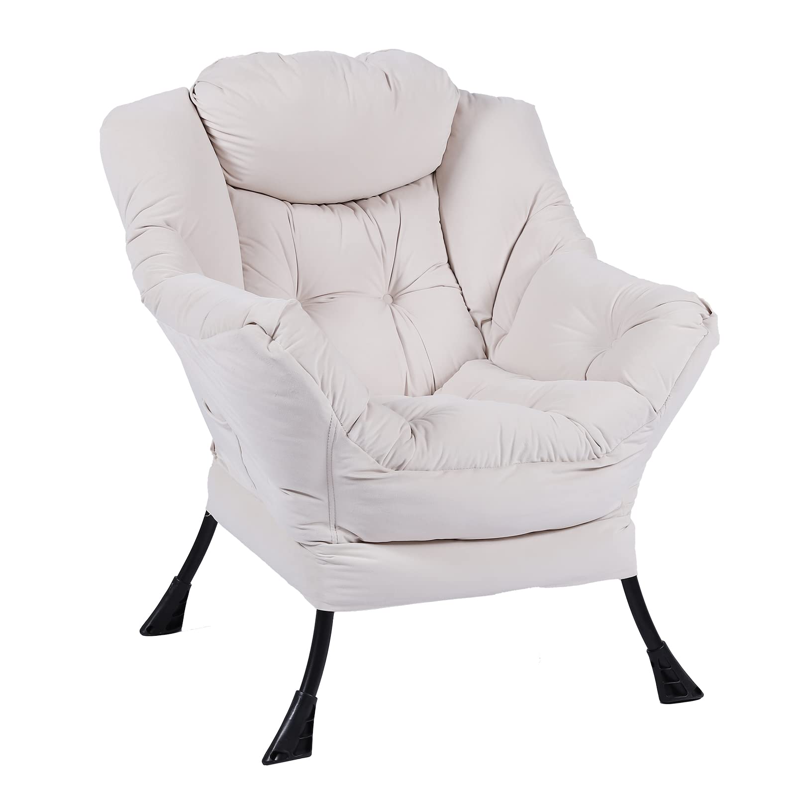 Modern Velvet Fabric Recliner Chair - Plush Upholstered Single Seater Lounge Chair with Armrests & Side Pocket - Soft Contemporary Accent Chair for Living Room, Bedroom & Office - Perfect for Relaxing, Reading or Watching TV (Beige)
