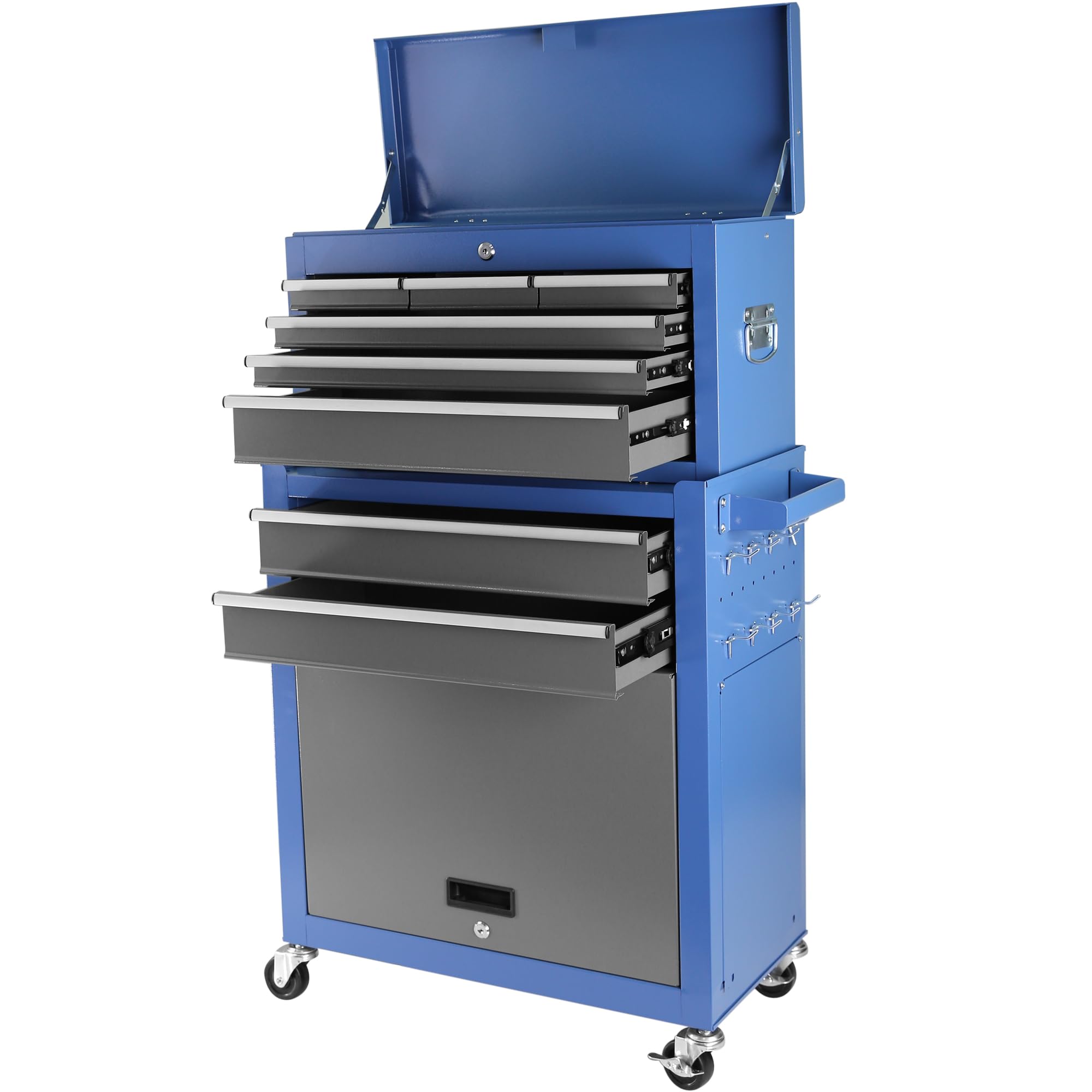 8-Drawer Rolling Tool Chest with Detachable Organizer & Lockable Wheels - Mobile Tool Storage Box for Workshop, Garage, Mechanics - Heavy Duty & Secure (Blue & Grey) - Perfect for Automotive Repair, DIY Projects & Home Organization