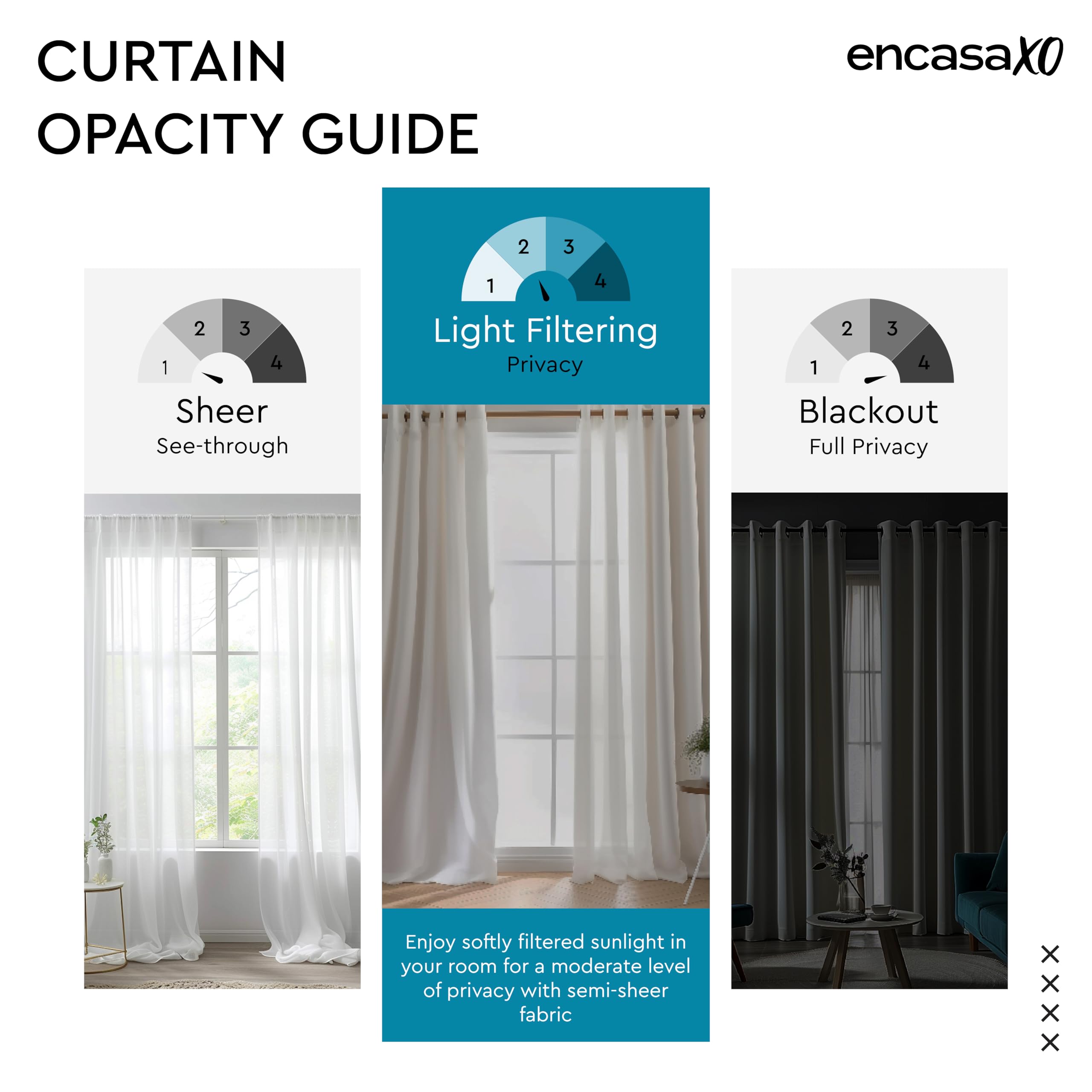 Encasa XO Semi-Sheer Wide Rod Pocket Printed Polyester Curtains with Tie Back - 55