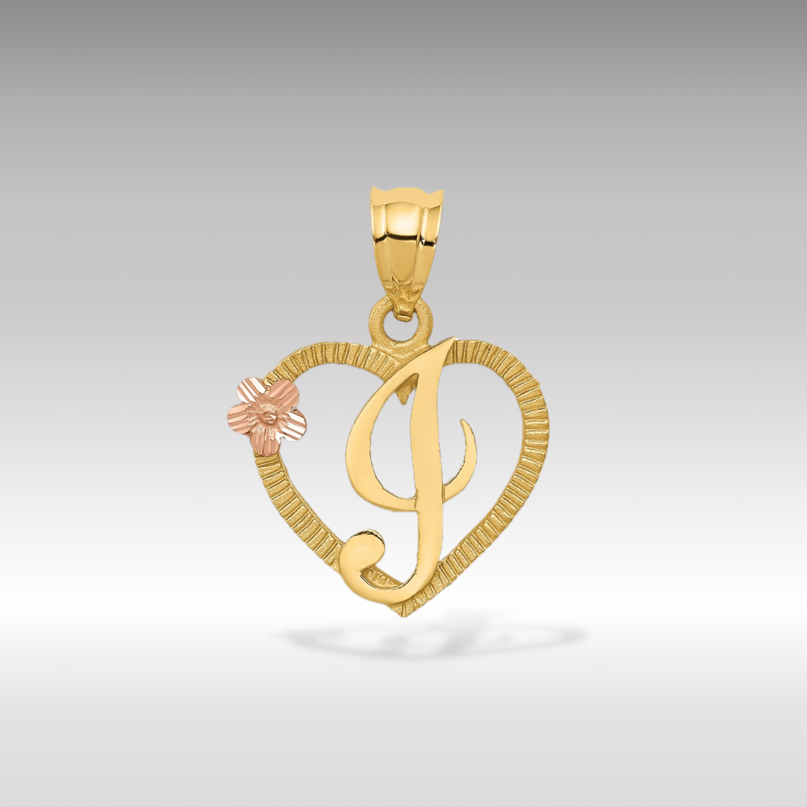 Gold Script Letter 'I' Heart Charm with Floral Accent - Elegant Pendant for Necklace, Bracelet & Jewelry Making - Perfect for Gifts, Valentine's Day & Personalized Accessories