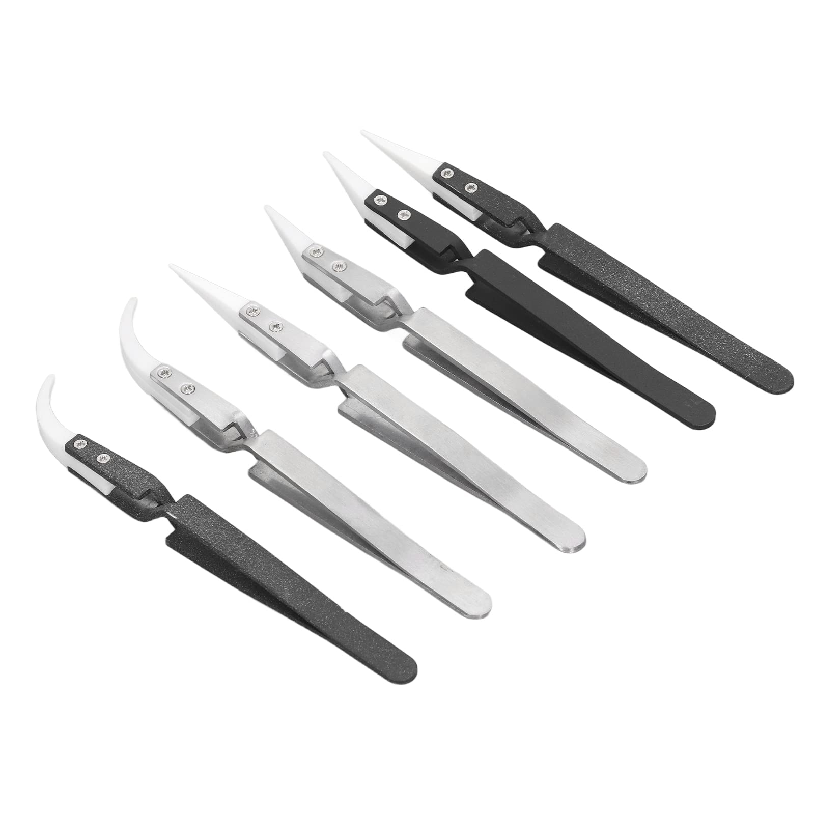 6 Pcs Anti-Magnetic Welding Tweezers, Stainless Steel Ceramic Tweezers, Reverse Design Heat-Resistant Tweezers for Welding Joints – Perfect for Jewelry Making, Electronics Repair & DIY Projects
