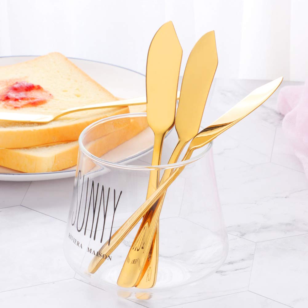 Premium 18/10 Stainless Steel Butter Knives Set of 8 - 6.1 Inch Gold Cheese Spreaders with Elegant Black Gift Box, Dishwasher Safe - Perfect for Dinner Parties, Cheese Boards & Gourmet Gifts