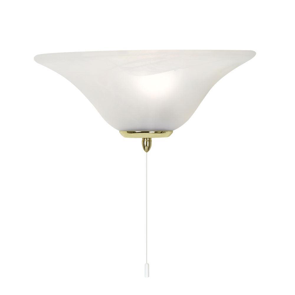 Bell Frost Alabaster Glass Half Coolie Wall Light with Cord Pull - Vintage Style Sconce for Bedroom, Hallway, and Porch Lighting