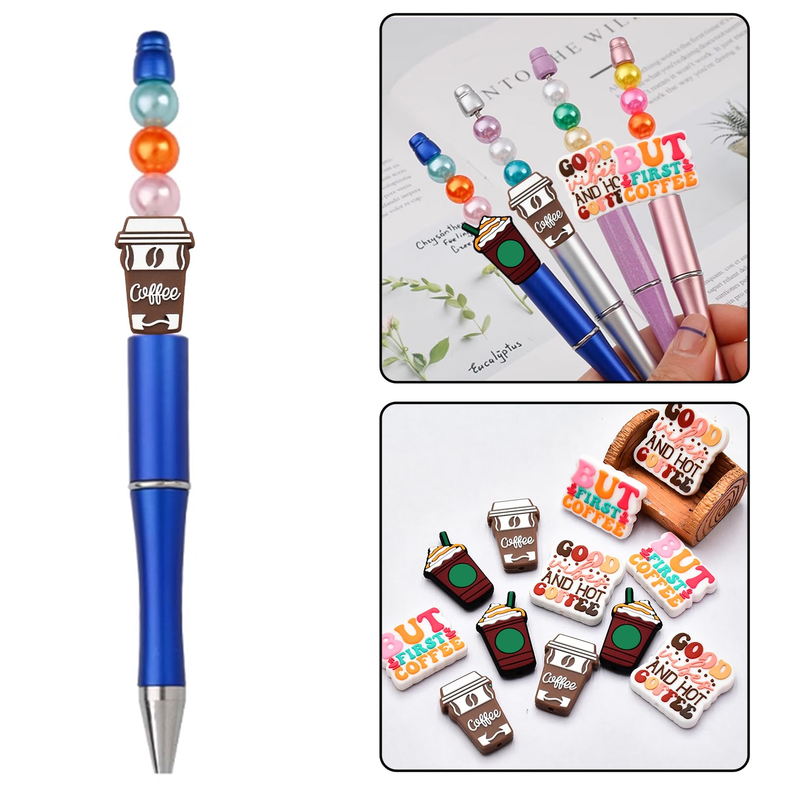 12 PCS Silicone Focal Beads for Pens - Assorted Coffee-Themed Character Beads for Keychain Making, Jewelry Crafting, Bracelets & Necklaces - DIY Handmade Crafts (Perfect for Gifts, Party Favors & Creative Projects)