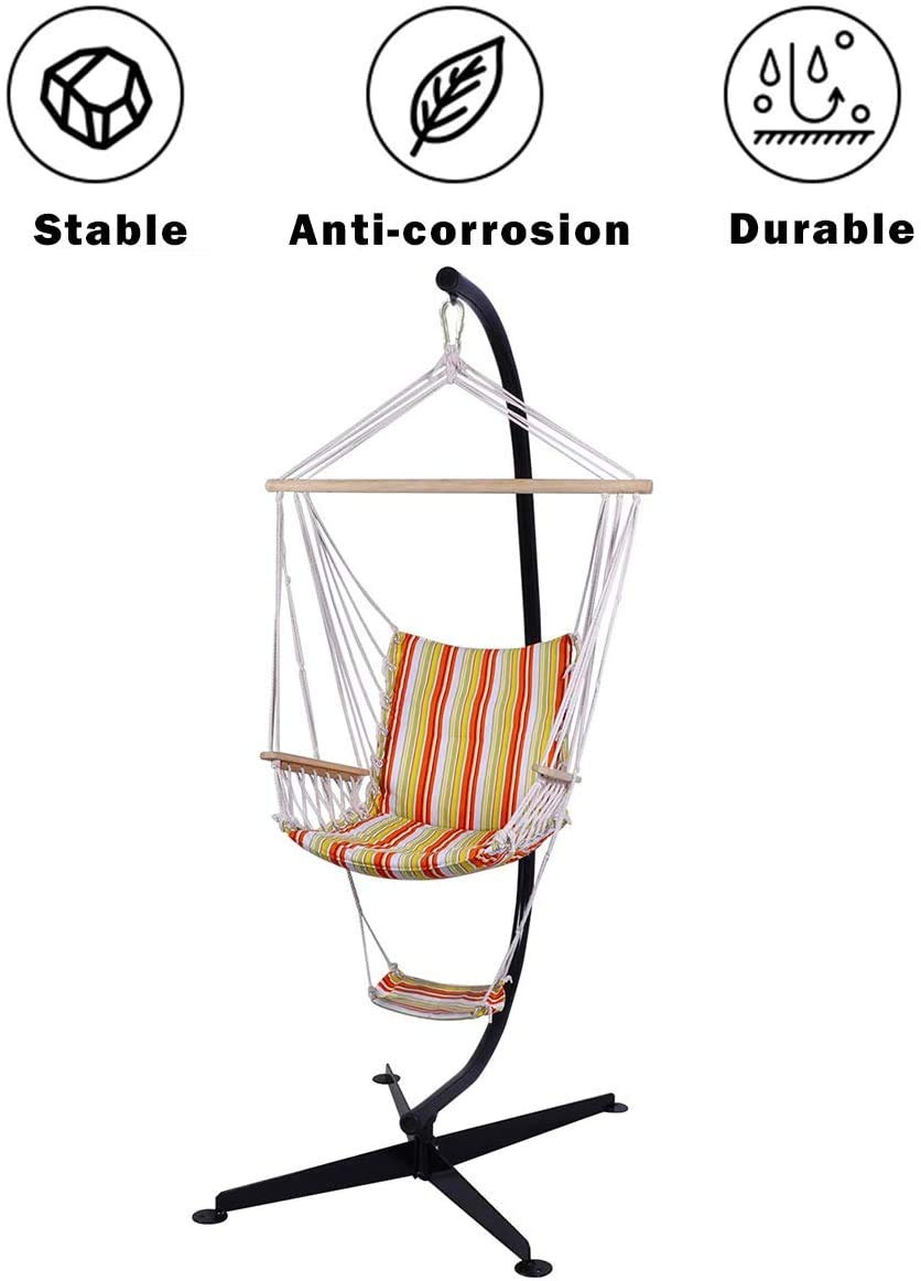 ReunionG Heavy Duty Steel Hammock Stand - 500lb Capacity C-Stand for Hanging Chairs & Porch Swings | Weather-Resistant Metal Frame with 360° Rotation | Perfect for Patio, Backyard, Garden & Indoor Relaxation