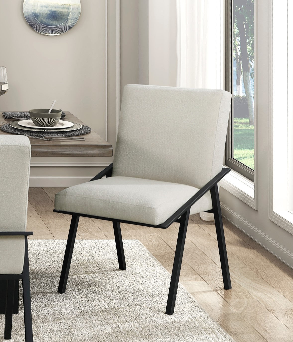 Modern Black Metal Base Cream Fabric Upholstered Dining Chairs Set of 2 - Contemporary Side Chairs for Kitchen, Dining Room & Office Seating