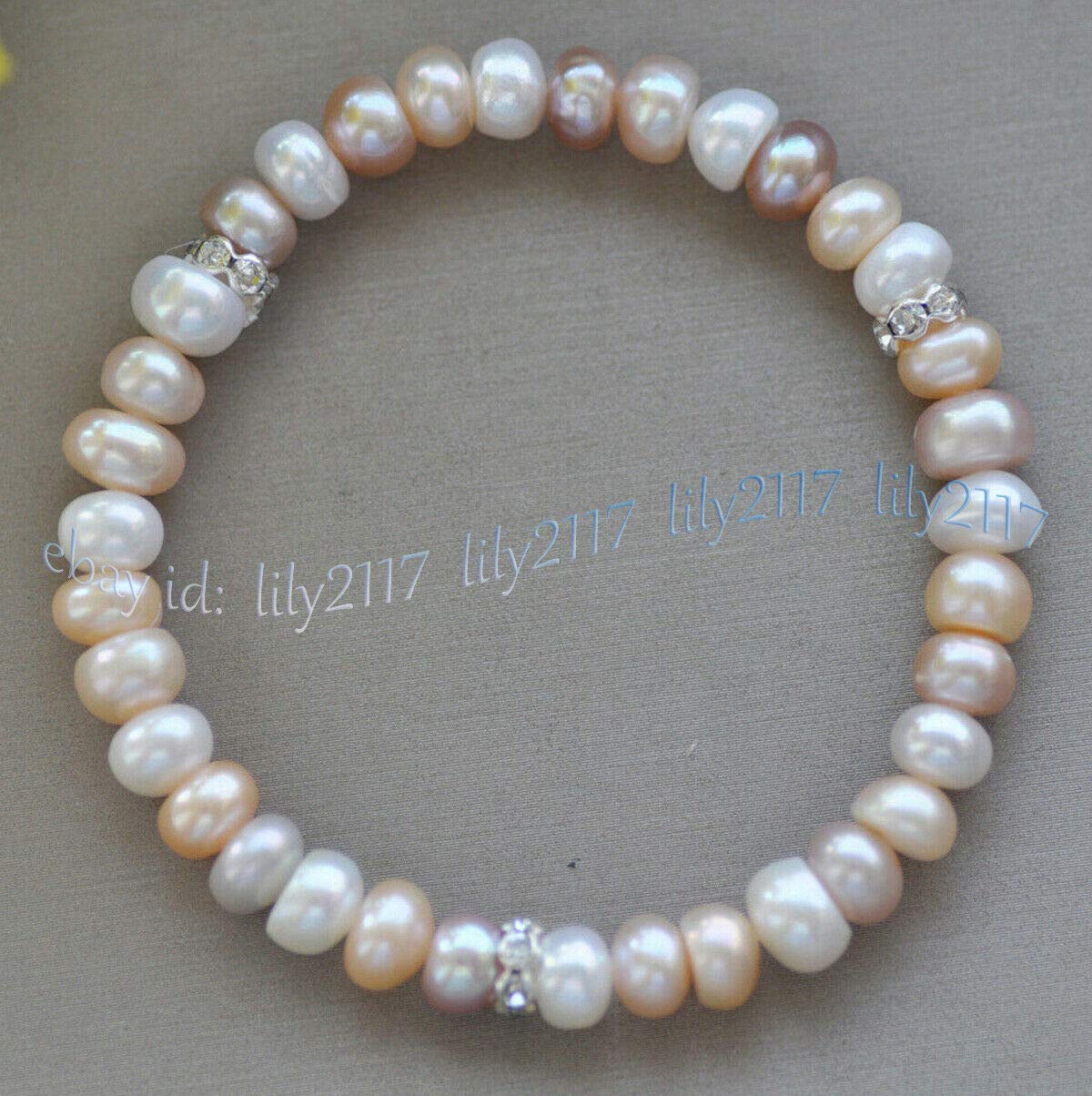 5pcs Wholesale Natural Multi-Color Rondelle Freshwater Pearl Stretch Bracelets for Women (7-8mm) - Elegant Jewelry Gift for Birthday, Wedding & Party Accessories