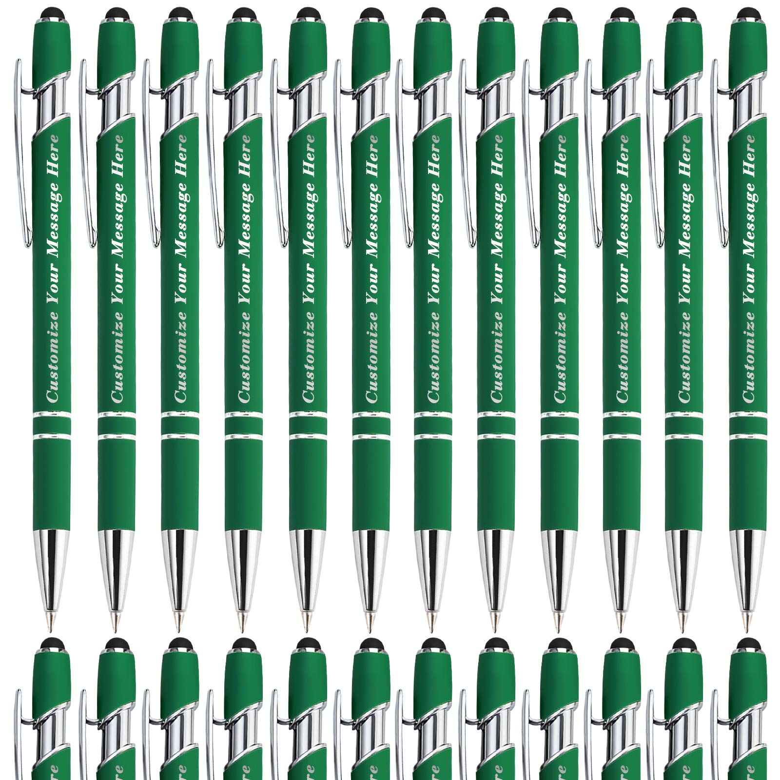 Custom Engraved Stylus Pens with Logo - Personalized Ballpoint Pens for Business, Christmas & Gifts - Black Ink Medium Point (24 Pack, Dark Green) - Perfect for Corporate Events, Graduations & Promotional Giveaways