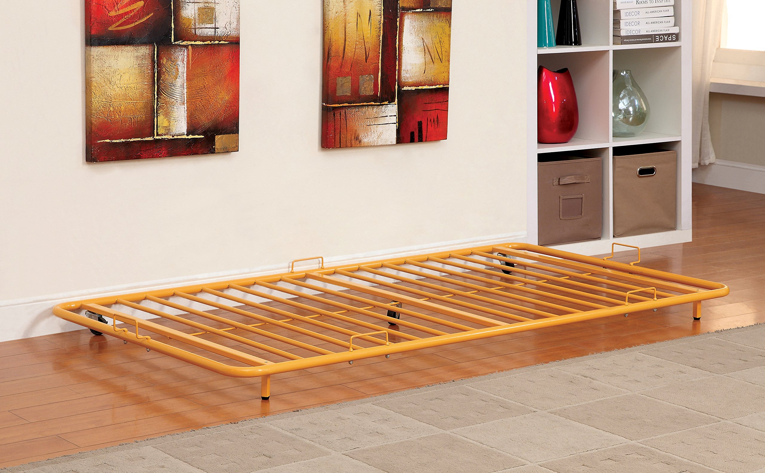 Furniture of America Newton Metal Twin Trundle Bed with Storage - Orange | Space-Saving Kids Bedroom Furniture for Small Rooms & Guest Rooms