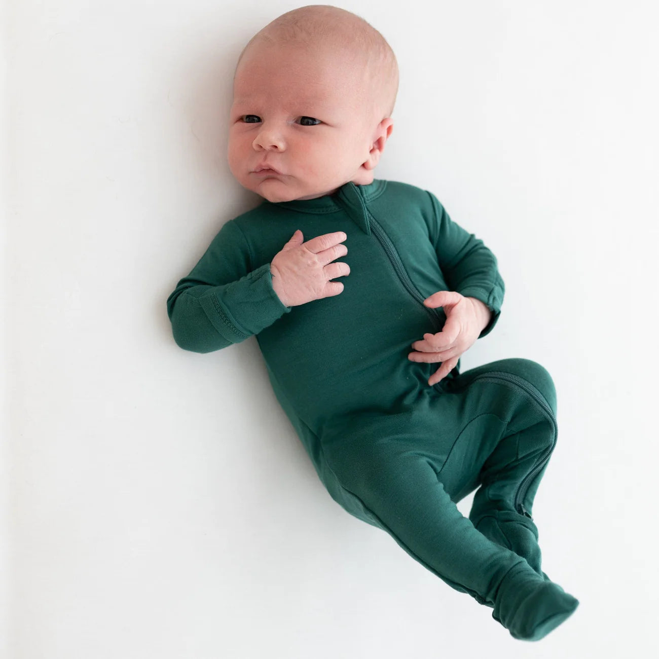 Kyte Baby Zippered Footie Pajamas - Emerald Green Soft Organic Cotton Sleepsuit for Infants & Toddlers - Cozy & Breathable for Nighttime & Naptime Comfort