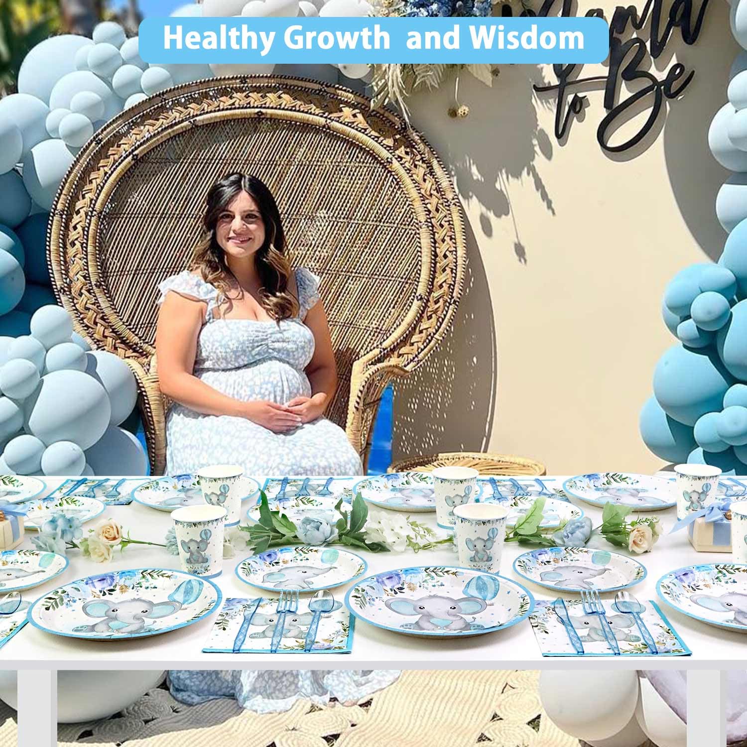 175Pcs Elephant Baby Shower Decorations Set - Blue Floral Theme Paper Plates, Napkins, Cups & Utensils for 25 Guests | Perfect for Baby Boy Shower, Birthday Party & Gender Reveal Celebrations