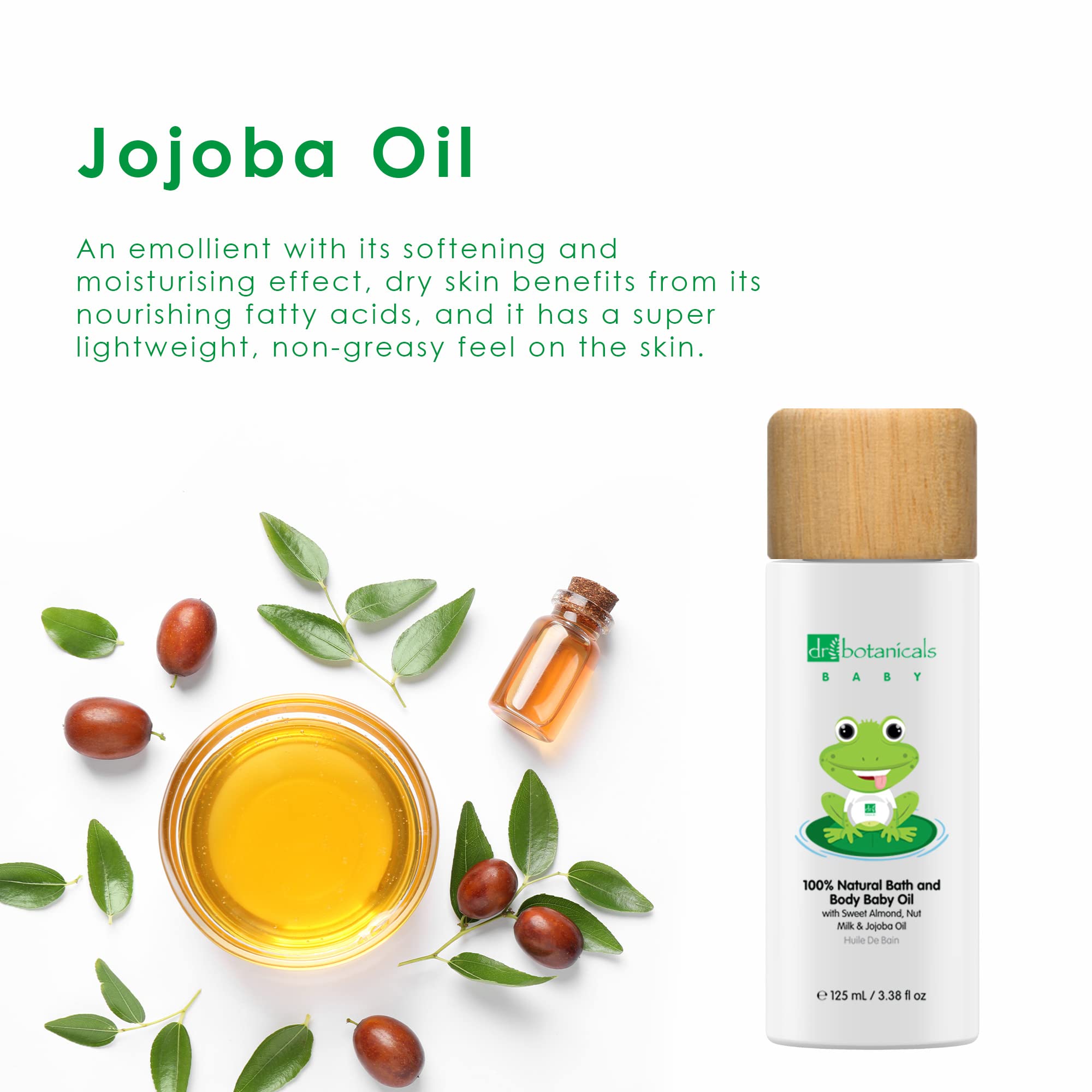 Dr. Botanicals 100% Natural Bath & Baby Body Oil - Sweet Almond, Nut Milk & Jojoba Oil, 3.38 Fl Oz | Hydrating & Soothing for Sensitive Skin, Perfect for Baby Massage & Post-Bath Moisturizing