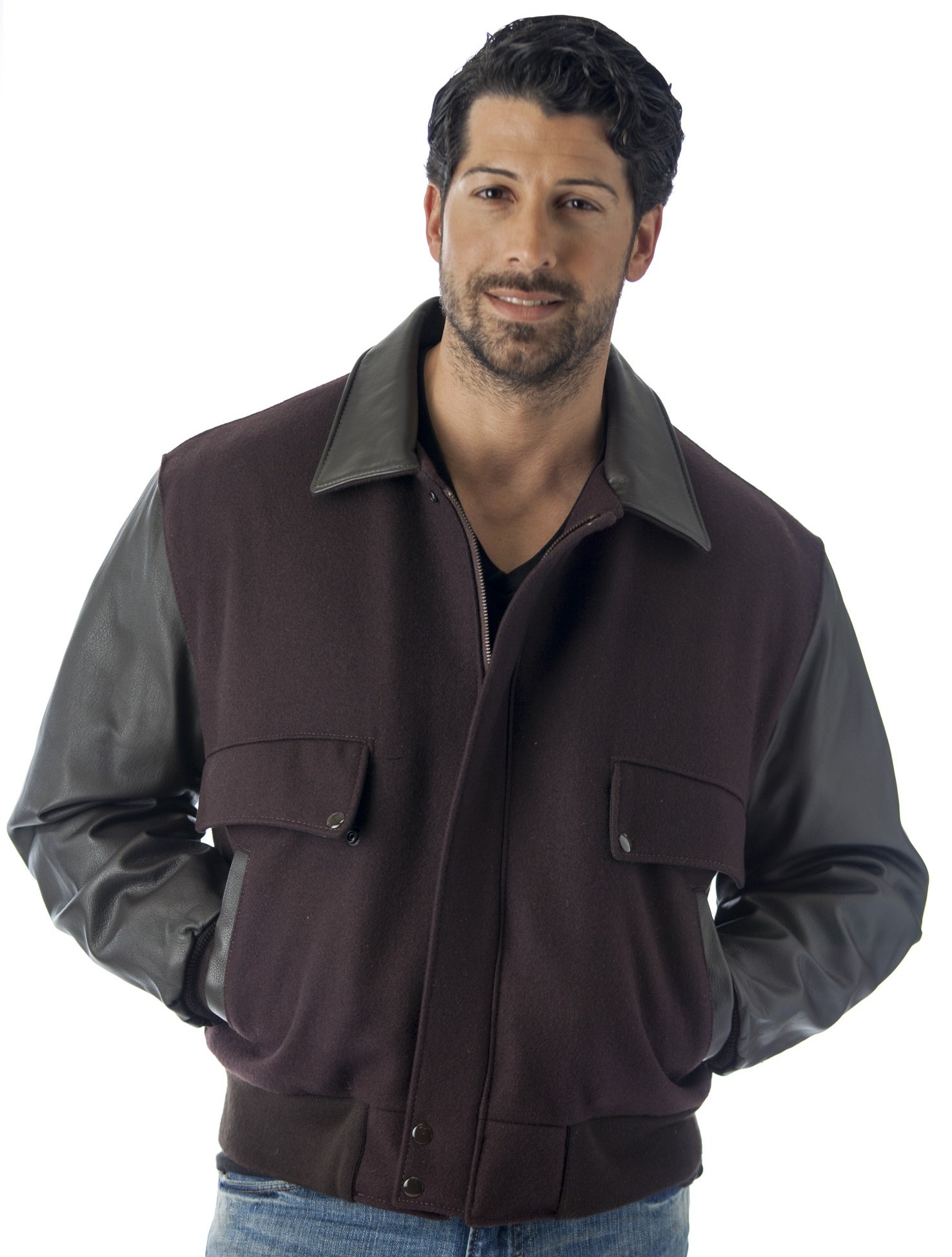 REED Men's Genuine Leather & Wool Bomber Jacket - Premium USA-Made Winter Coat for Casual & Business Wear | Warm Aviator Style Outerwear for Fall & Winter Seasons