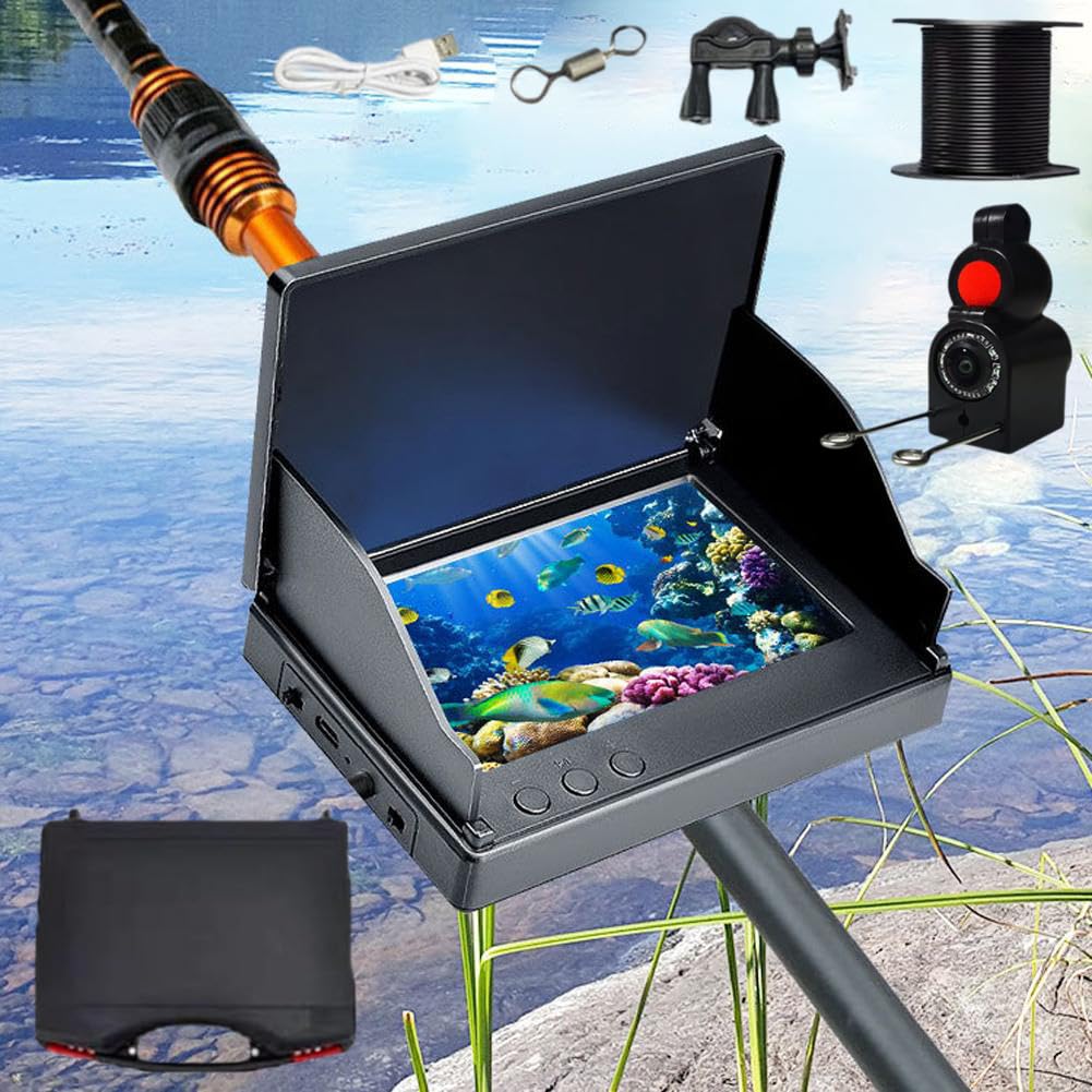 5.0 Inch HD Waterproof Underwater Fishing Camera with 220° Wide View & Infrared Night Vision - Portable Fish Finder for Ice Fishing, Night Fishing, and Boat Fishing - 1080P HD LED Waterproof Camera with Night Vision Light for Clear Underwater Viewing