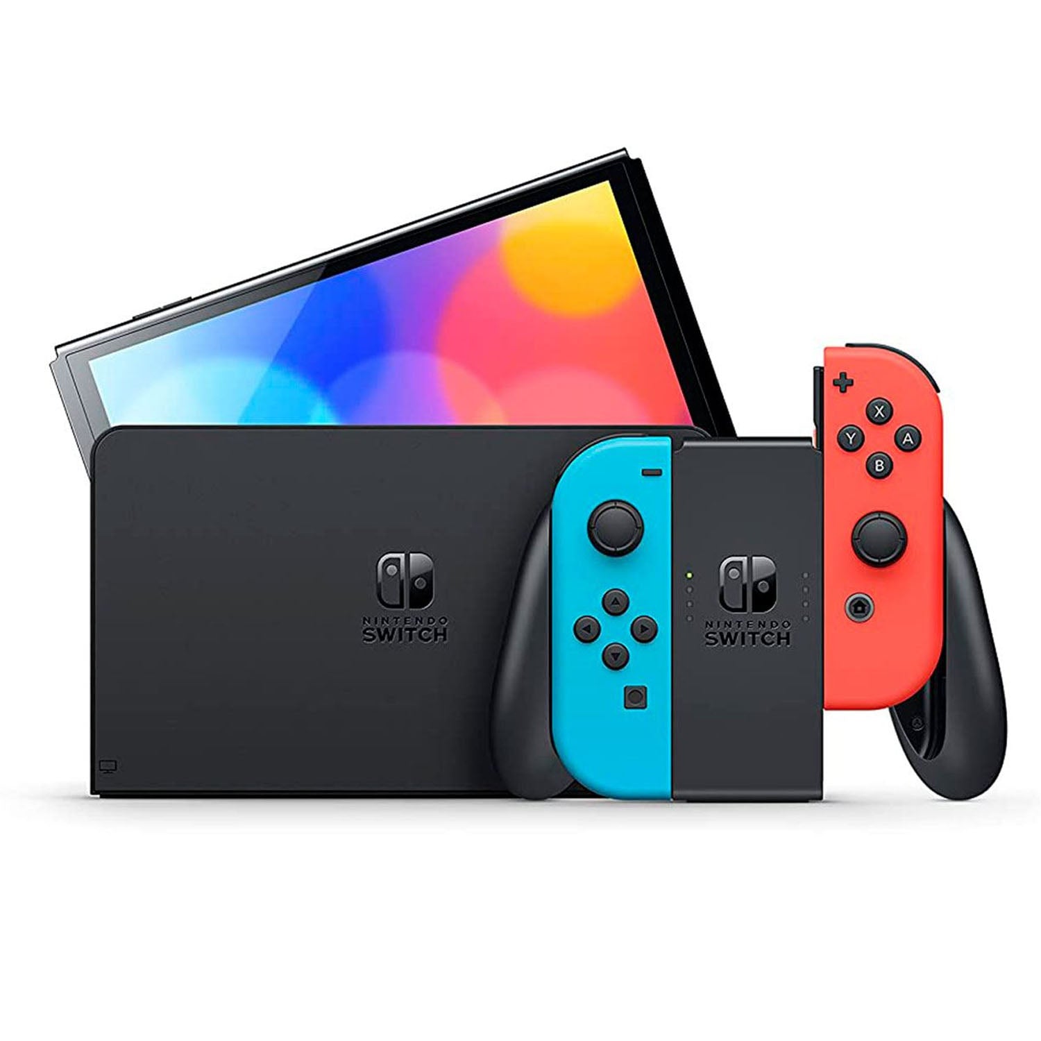 Nintendo Switch OLED Console - Neon Red & Blue Joy-Con - Portable Gaming for Travel, Home & Parties