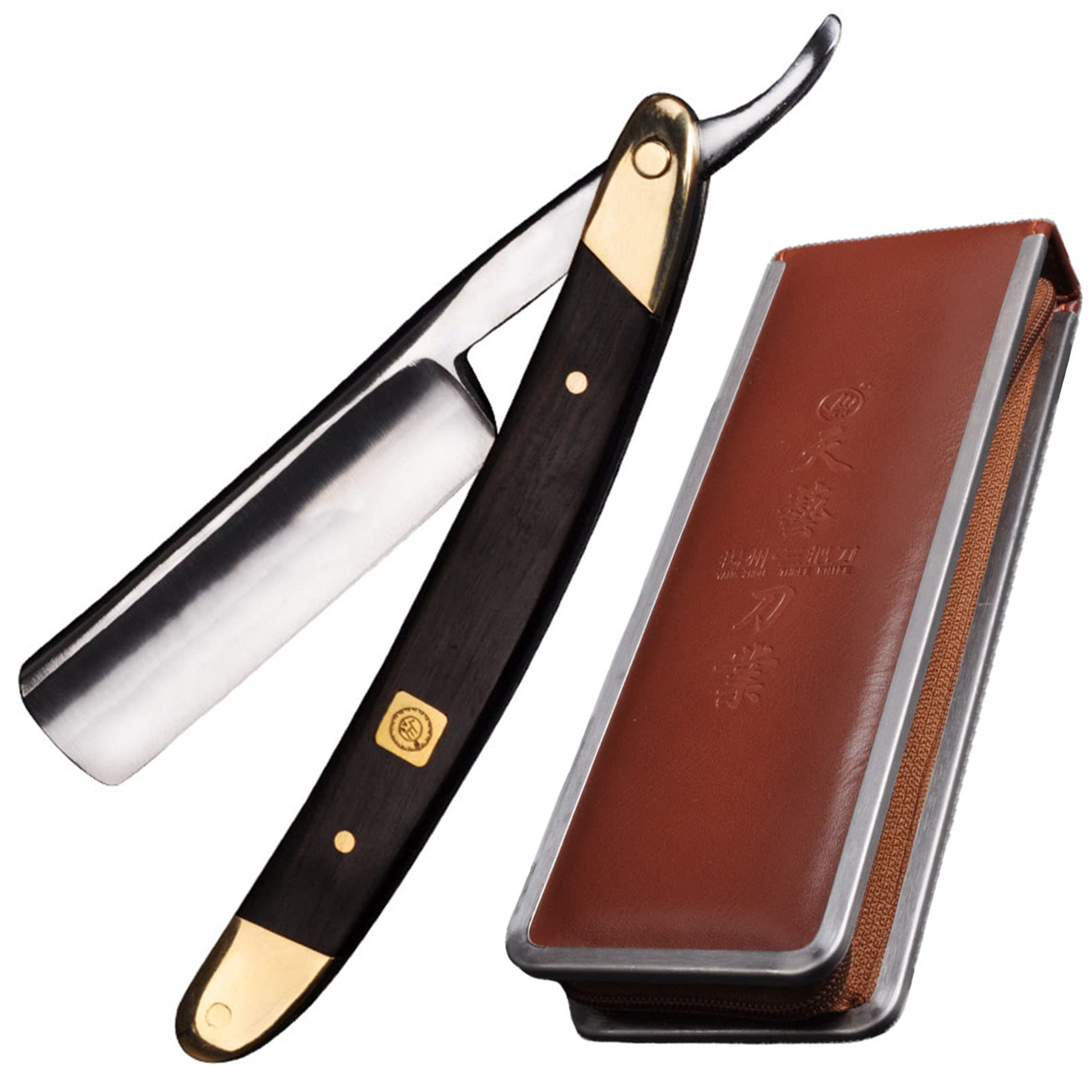 Premium Stainless Steel Straight Razor for Men - Barber Approved Shaving Razor with Ebony Handle & Leather Case - Perfect for Professional Shaves, Grooming Kits & Luxury Gift Sets