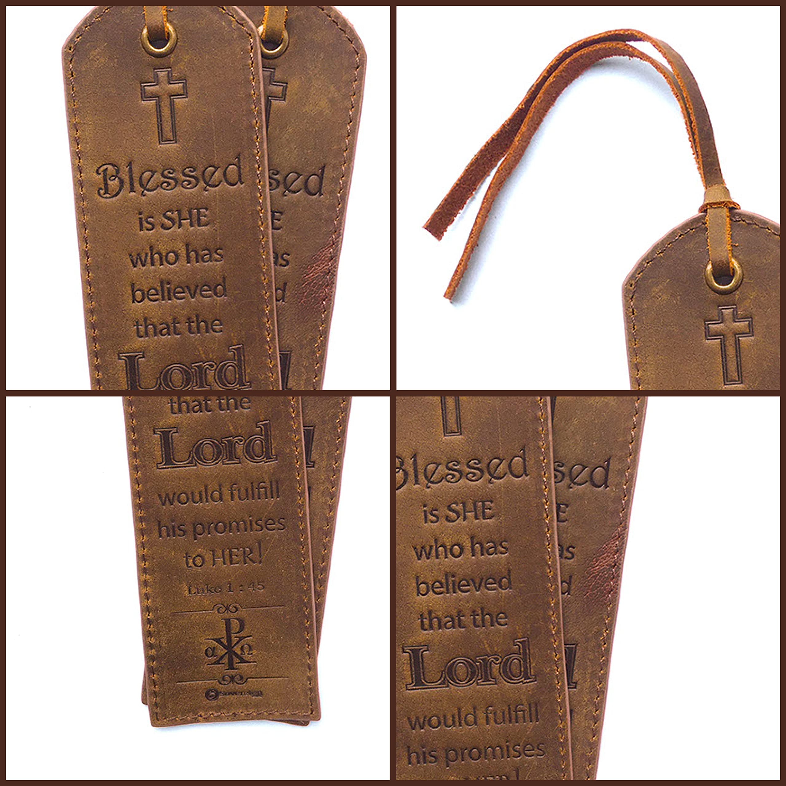 Leather Bible Bookmarks with Inspirational Verse - Perfect Religious Gift for Readers | Luke 1:45 | for Bible Study & Devotion
