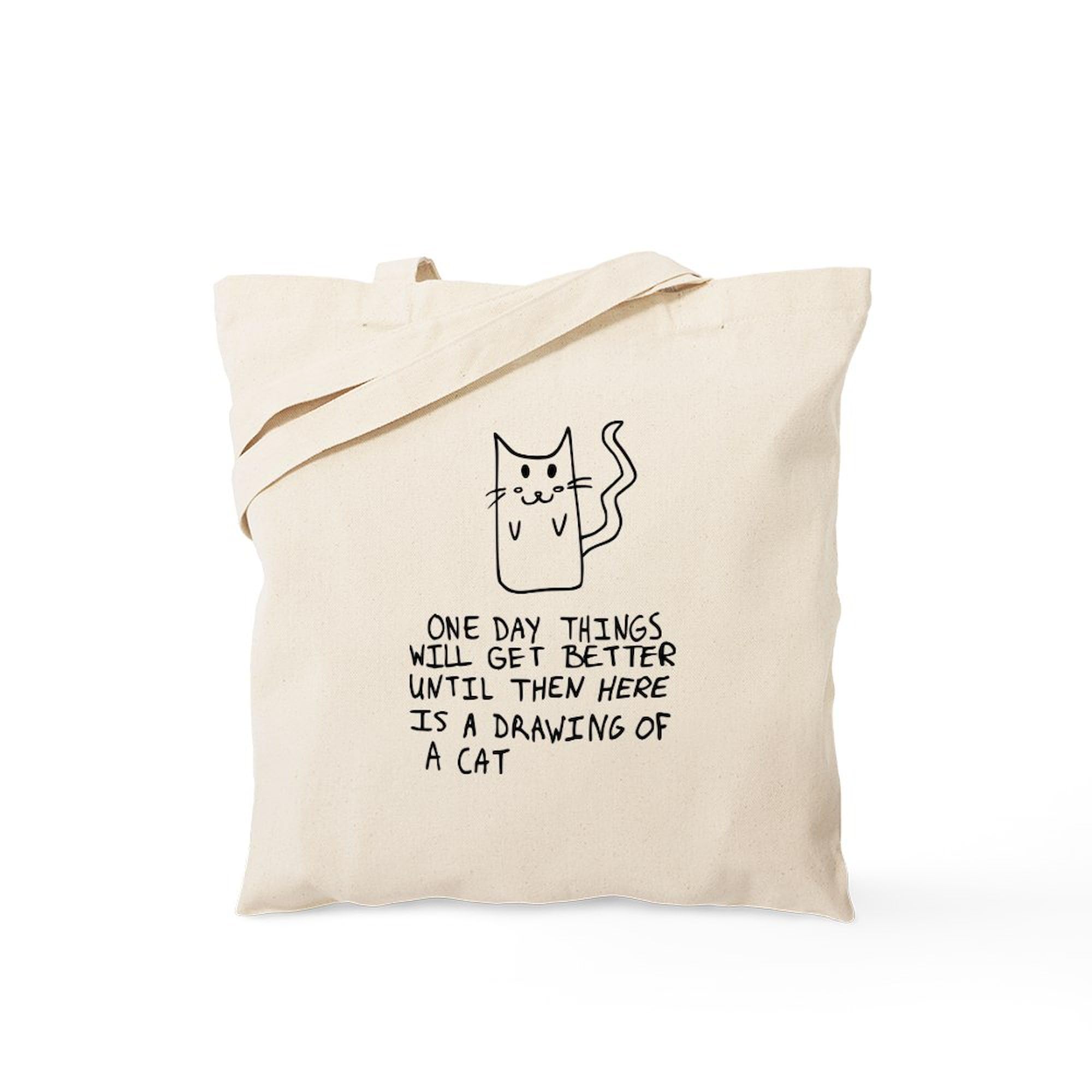 Eco-Friendly Natural Beige Canvas Tote Bag - Reusable Shopping Bag with Cat Drawing | Perfect for Groceries, Beach Trips & Daily Use