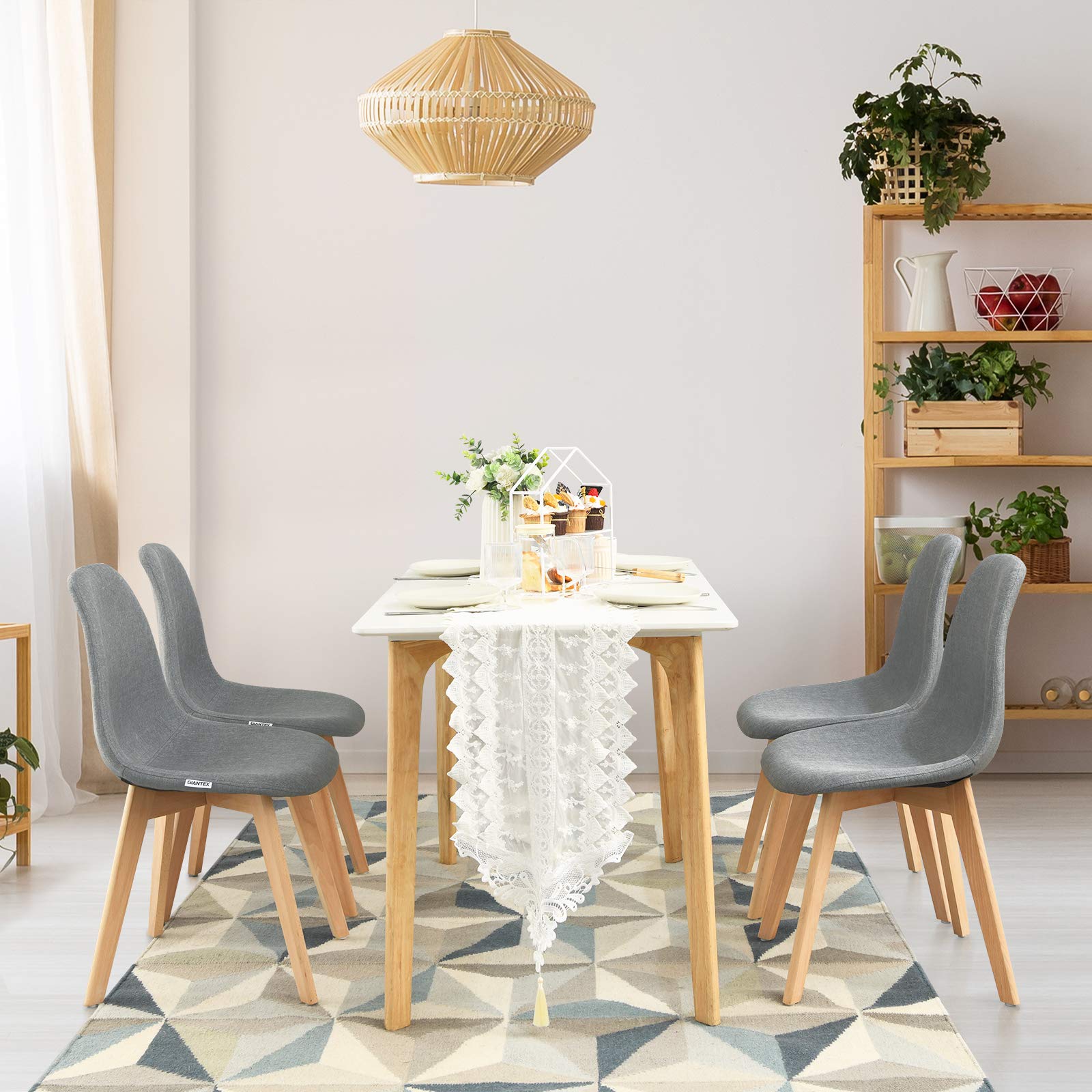 Giantex Set of 4 Modern Fabric Dining Chairs - Upholstered Accent Chairs with Solid Wood Legs & High Backrest - Soft Padded Seat for Kitchen, Dining Room - Easy Assembly Grey - Perfect for Home Decor, Restaurant, and Office Use