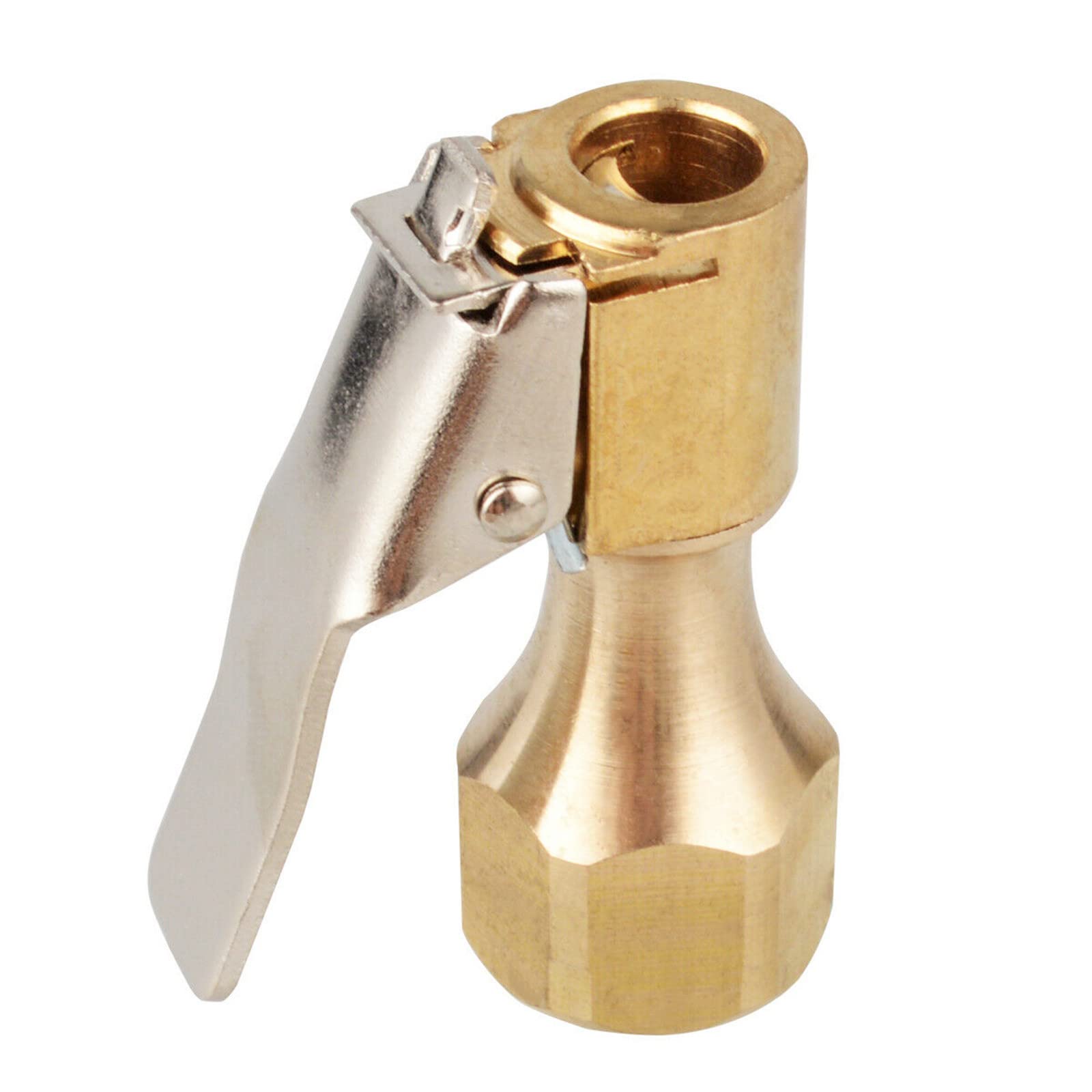 1 Pack Brass Tire Chuck - Open Flow Straight Lock-On Air Chuck with Clip for Inflator Gauge & Compressor Accessories | Heavy Duty Vehicle Tire Inflation Tool for Cars, Trucks, Motorcycles & Bikes (Garage & Roadside Use)