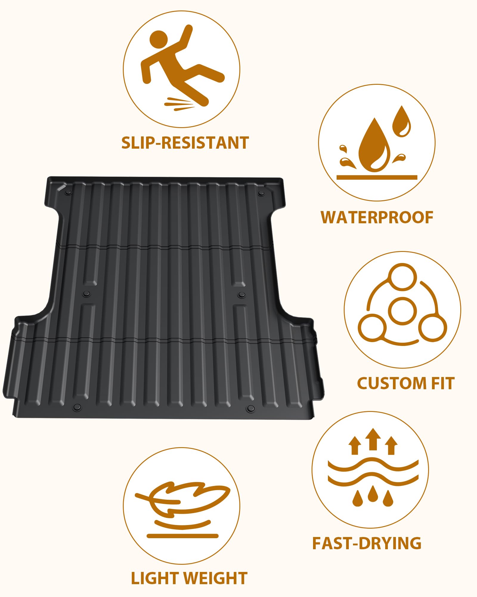 Heavy Duty Truck Bed Mat for 2017-2025 Ford F250 F350 F450 Super Duty 6.75ft Bed | All-Weather TPE Bed Liner | Non-Slip Cargo Protection | Perfect for Hauling, Camping & Work Site Use