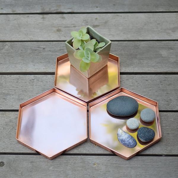 Hexagonal Copper Trays - Elegant Handmade Home Decor for Serving, Display & Organizing | Perfect for Dining, Coffee Tables & Bathroom Storage