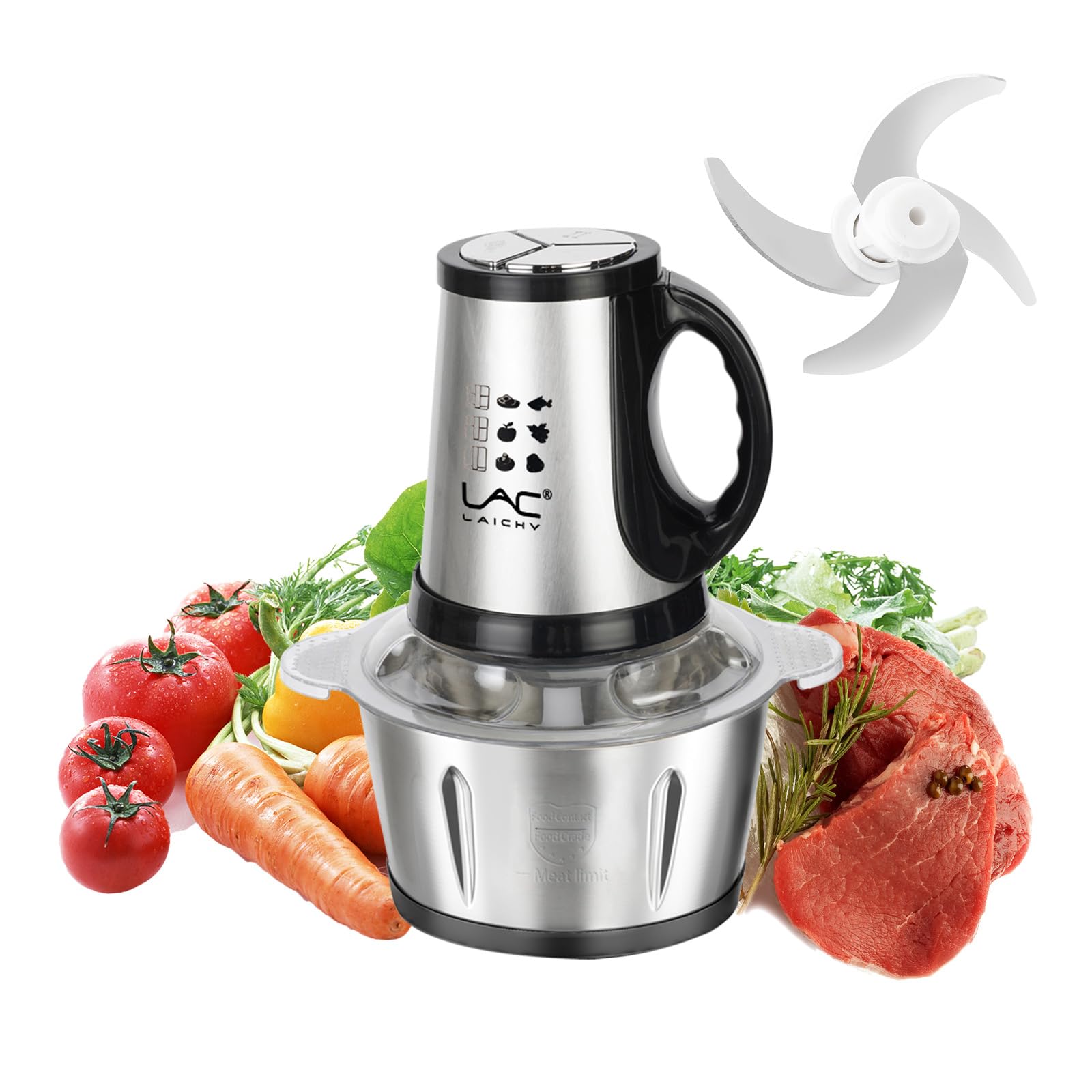 12-Cup 300W Electric Food Processor with Stainless Steel Bowl - 3-Speed Meat Grinder & Vegetable Chopper with Handle (Includes 4 Spatulas) - Perfect for Making Baby Food, Chopping Vegetables, Grinding Meat & Processing Fruits - Ideal for Home Kitchens & Meal Prep