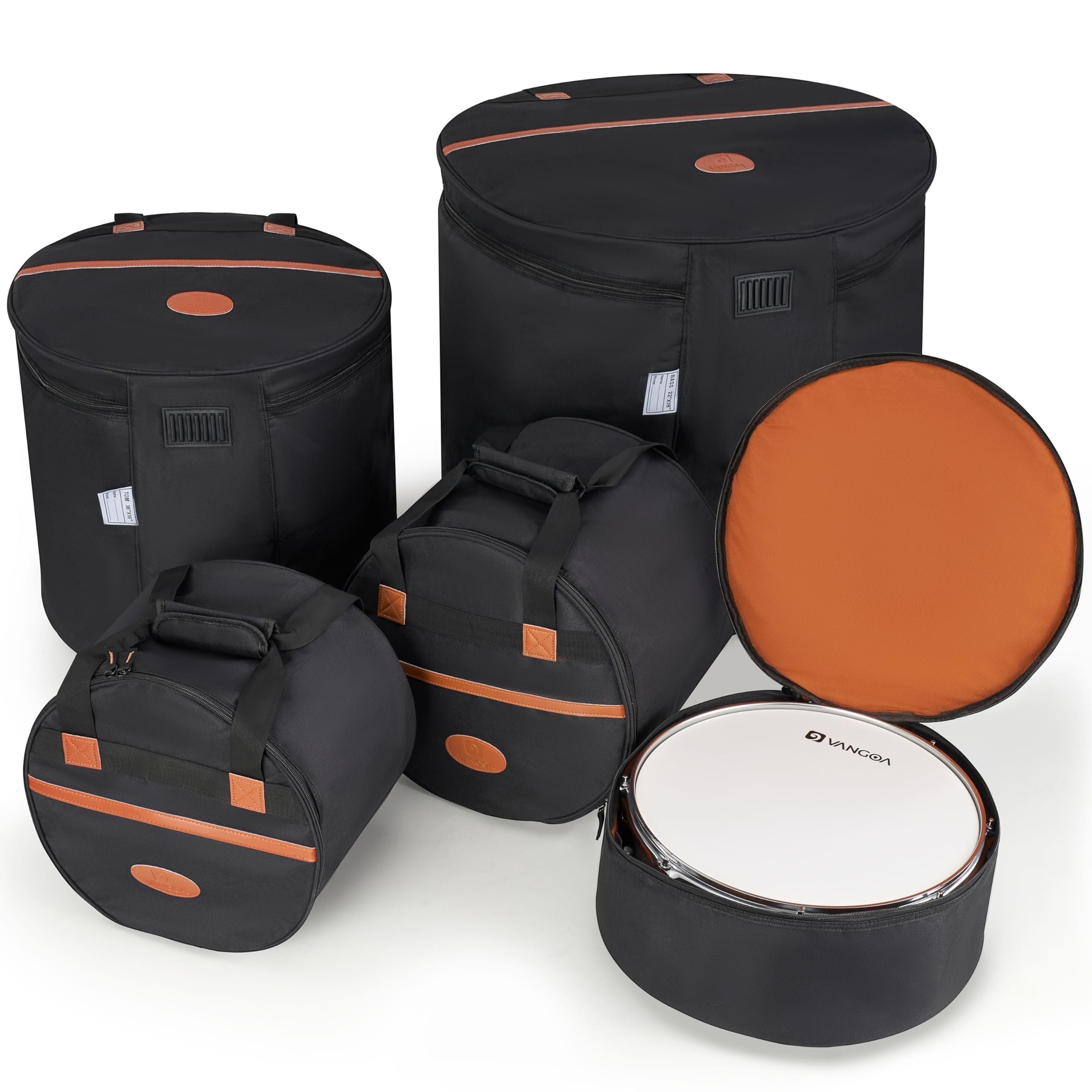 Vangoa 5-Piece Drum Bag Set with Thick Padding - Protective Drum Cases for 12