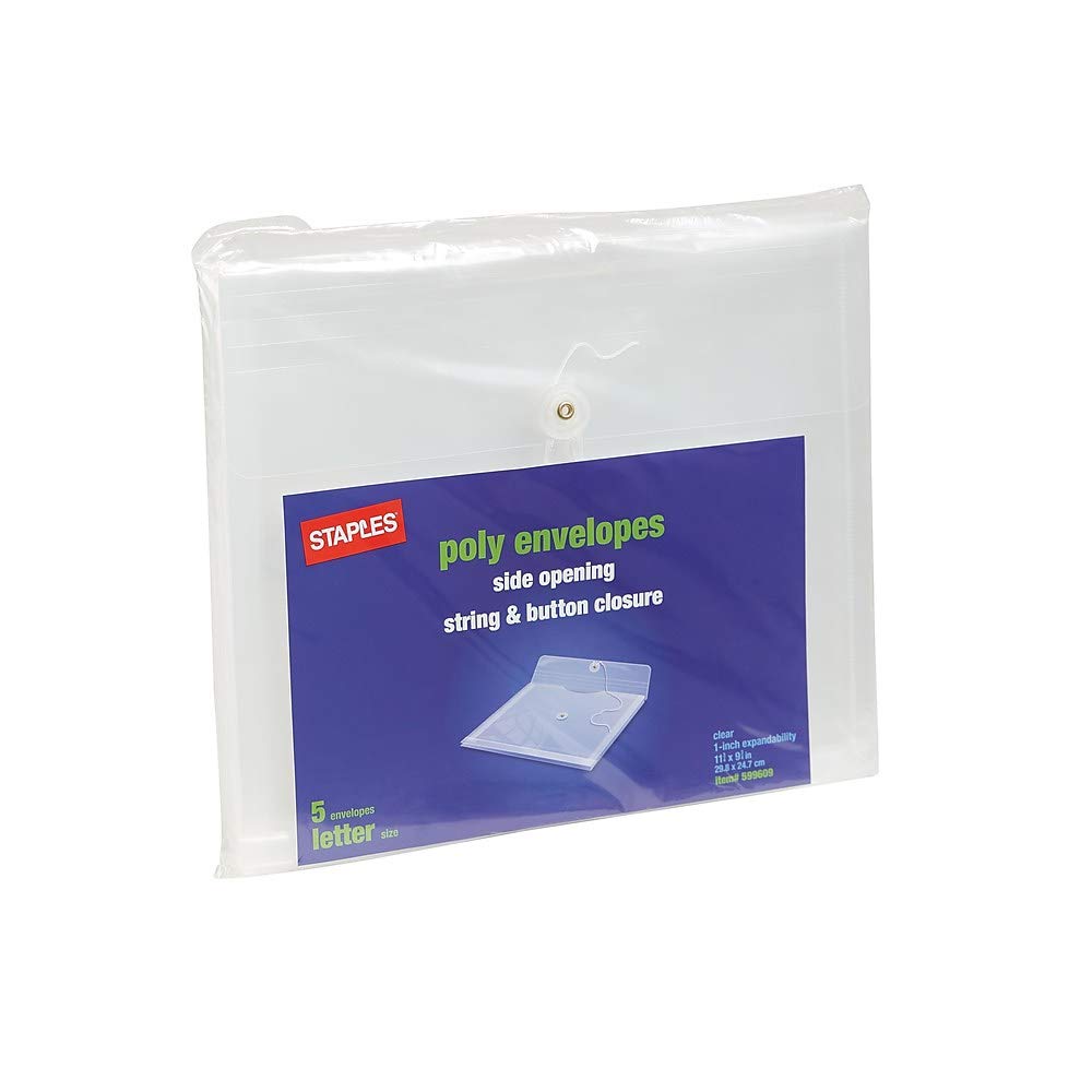 Poly Envelopes with Side Opening & Secure String Button Closure - Set of 5 | Perfect for Mailing Documents, Photos & Small Gifts | Waterproof & Durable Shipping Envelopes