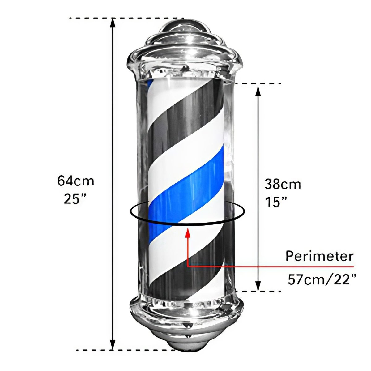 23in LED Blue Black Stripes Barber Shop Pole Light BP846 - Perfect for Barber Shops, Salons & Retro Decor