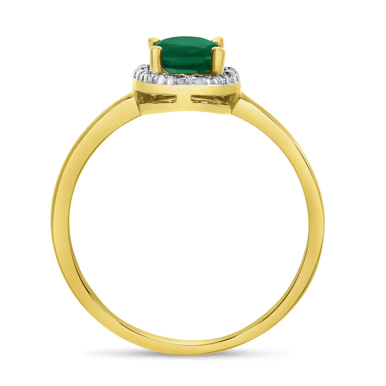 10K Yellow Gold Oval Emerald and Diamond Ring for Women - Elegant Vintage Style Jewelry for Engagement, Wedding, Anniversary & Special Occasions