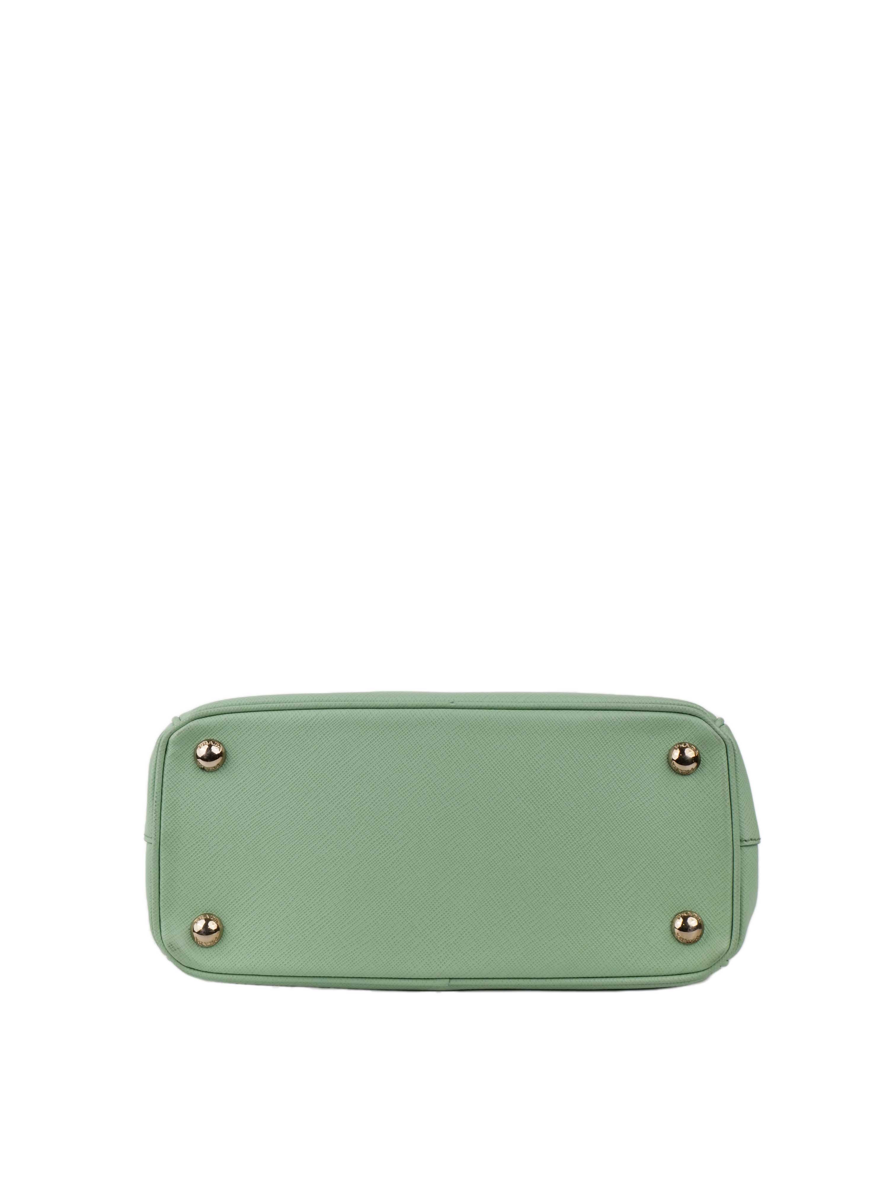 Prada Mint Green Saffiano Leather Double Zipper Small Tote Bag for Women | Luxury Designer Handbag for Work, Travel & Everyday Use