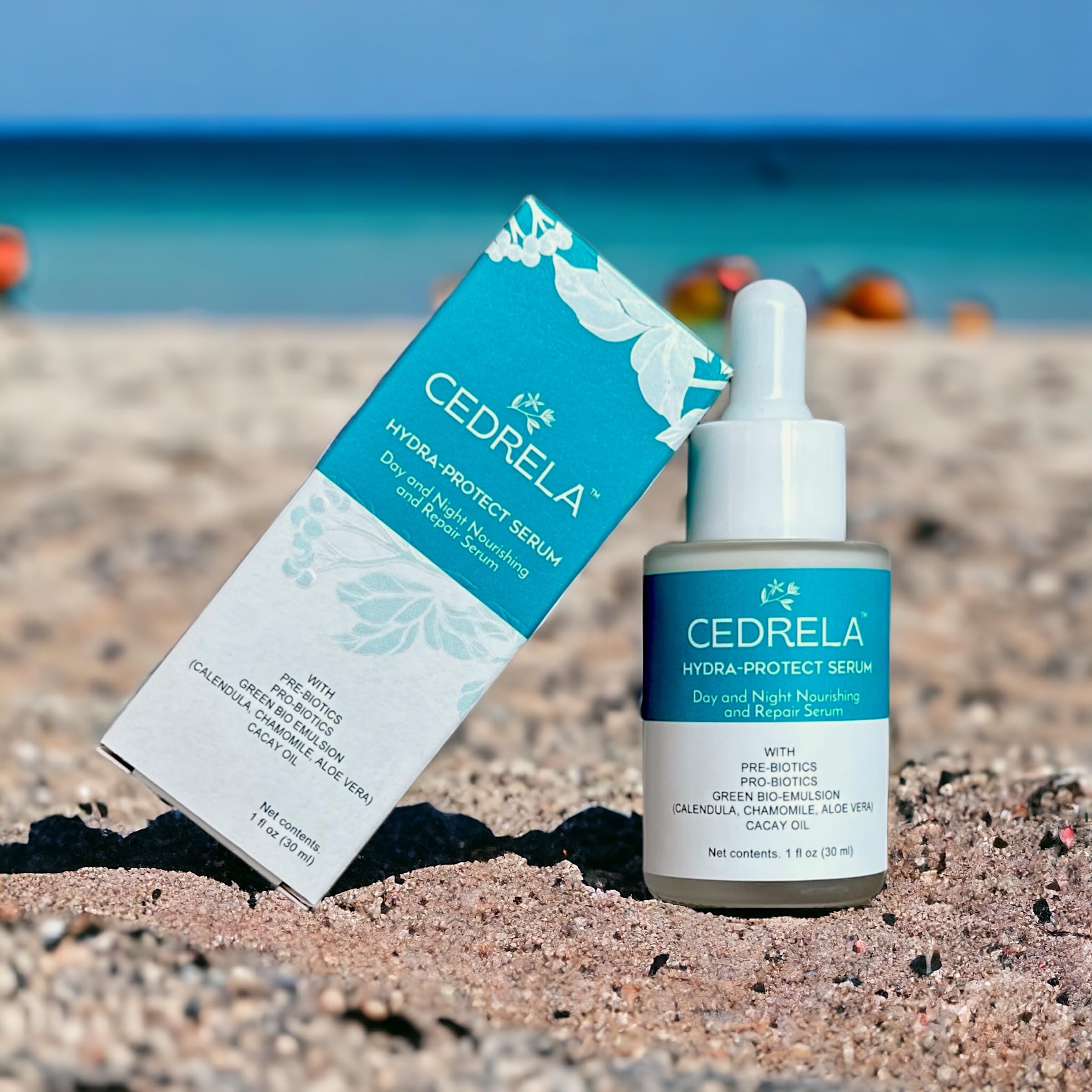 Cedrela Hydra-Protect Serum - Day & Night Nourishing Repair with Prebiotics, Probiotics, Bioemulsion, Calendula, Chamomile & Aloe Vera - Vegan, All-Natural Facial Serum (1 fl oz) - Hydrating Skincare for Dry, Sensitive Skin - Perfect for Daily Moisturizing Routine & Anti-Aging Care