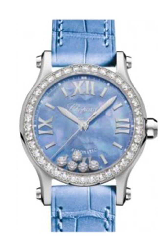 Chopard Happy Sport Automatic Stainless Steel Watch with Diamond Bezel & Blue Dial 278573-3010 - Luxury Women's Timepiece for Business, Evening Events & Special Occasions