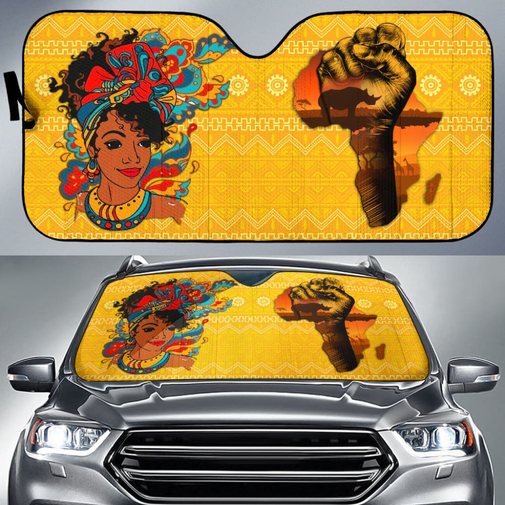 Premium African-Themed Car Sun Shades - Black Women Power & Africa Map Design - Perfect for Travel, Road Trips & Cultural Pride