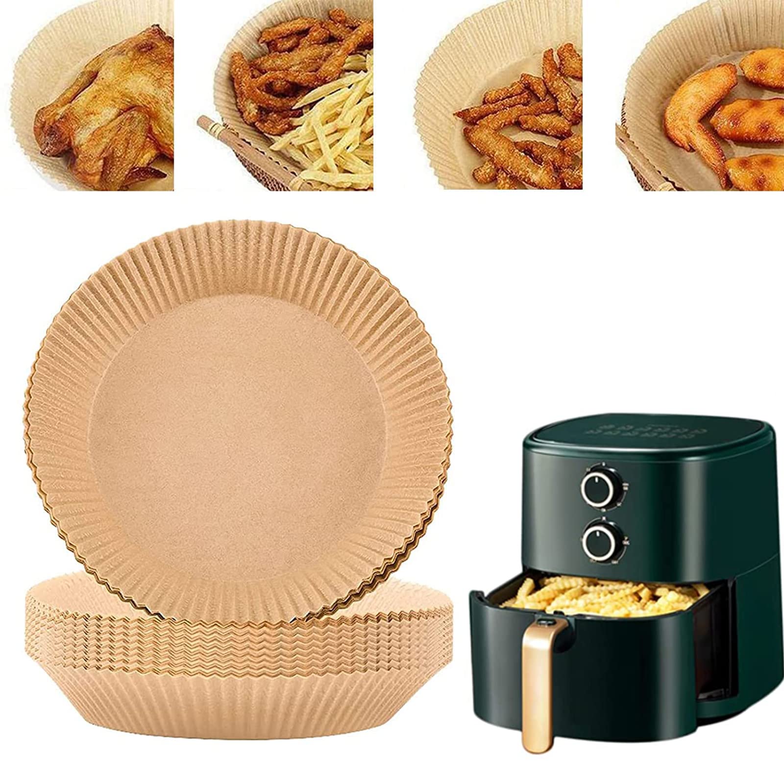 Non-Stick Air Fryer Disposable Paper Liners 7.9x6.3 Inch - 50 Pack Oil-Proof Baking Sheets for Air Fryer Cooking - Perfect for Roasting, Baking, and Frying Healthy Meals
