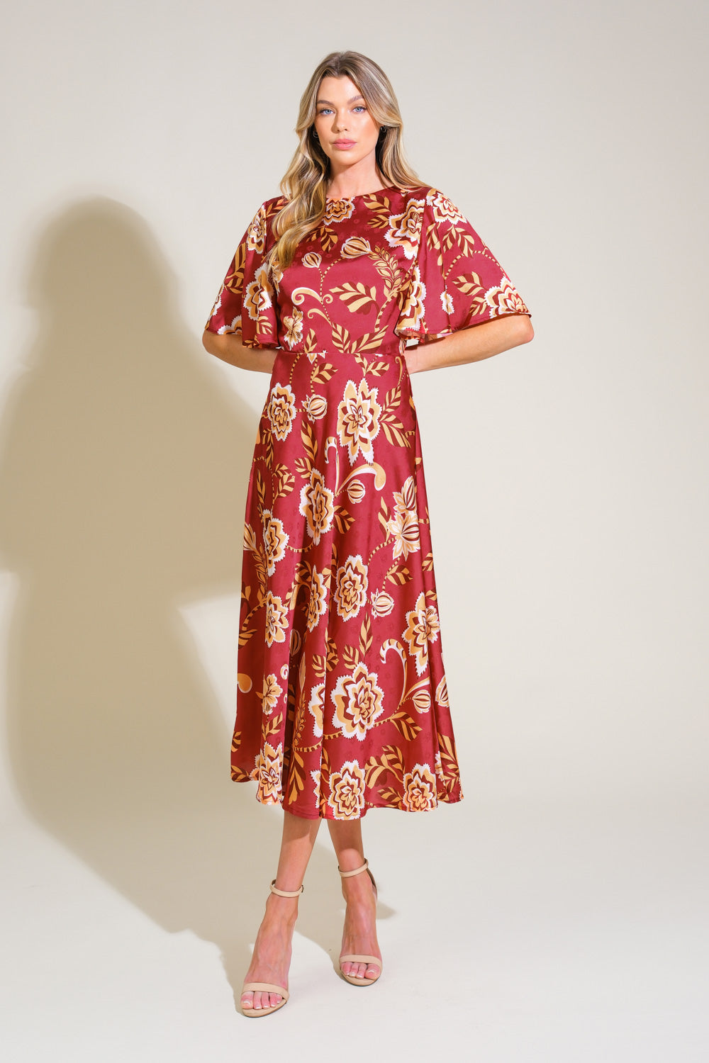 Elegant Cabernet Rose Burgundy Midi Dress for Women - Perfect for Weddings, Parties & Special Occasions