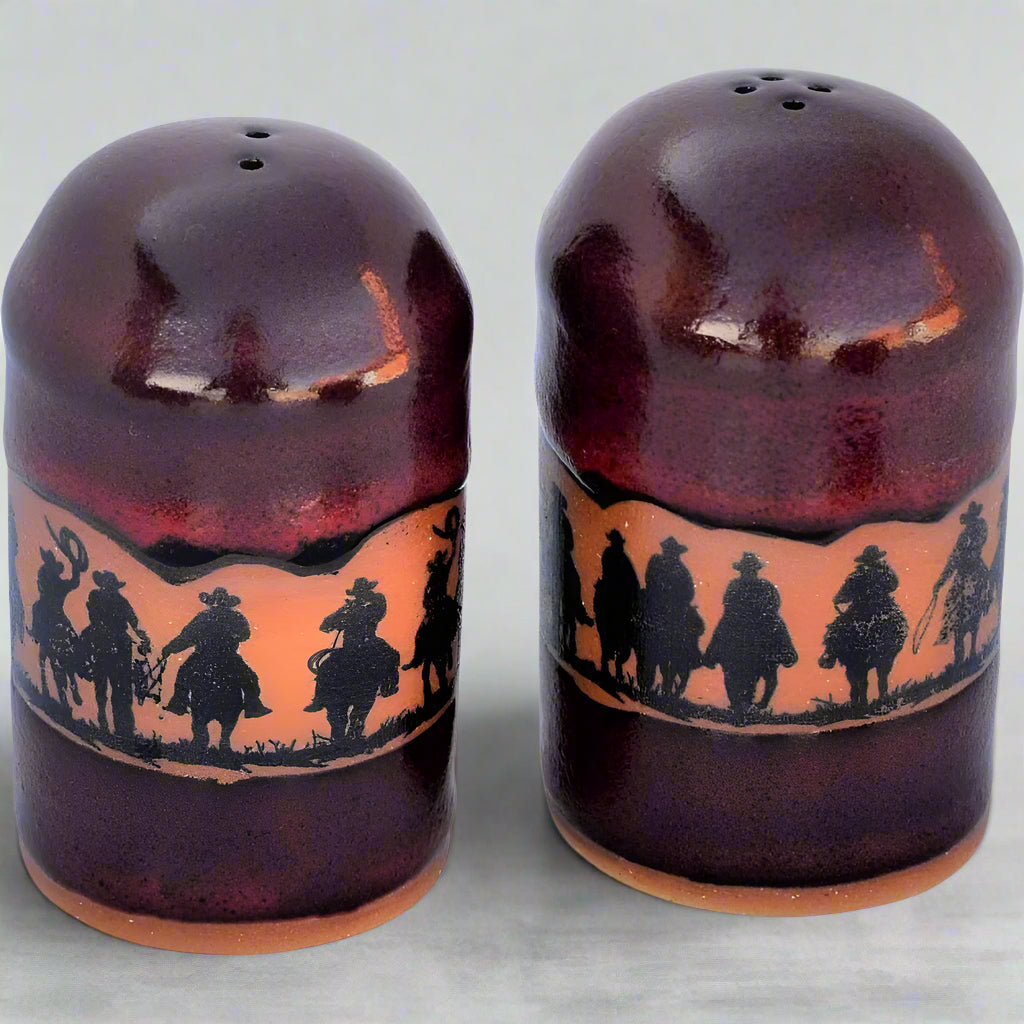 Western Cowboy Posse Salt and Pepper Shakers Set - Vintage Style Kitchen Decor for Western Themed Parties, BBQ, and Ranch Dining